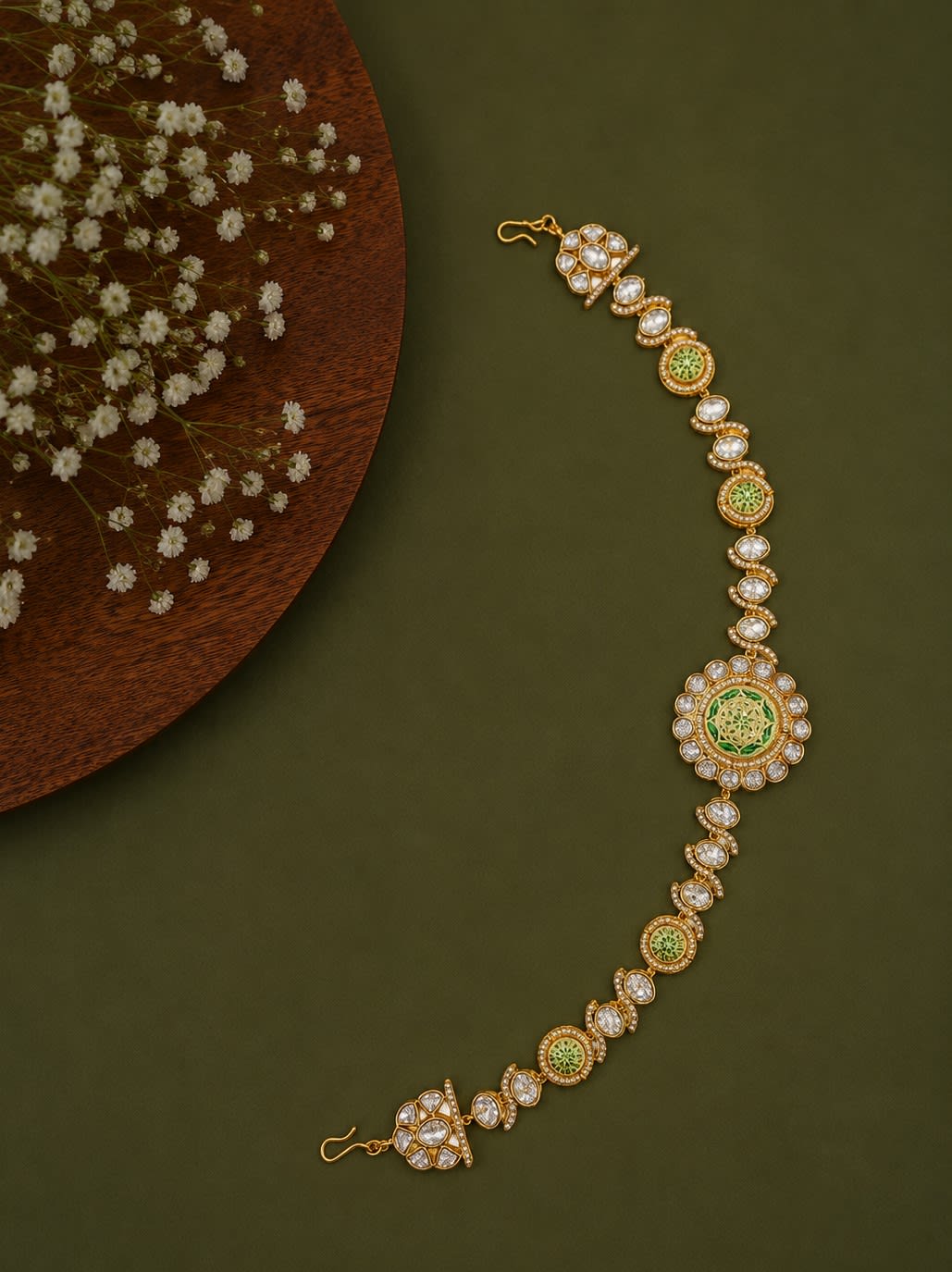 SIRINI Kundan And Green Meenakari Sheeshphool — main view | Sirini Jewellery