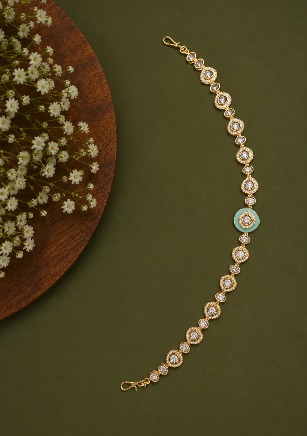 Mint Meenakari Polki Sheesh Patti — main view | Sirini Jewellery