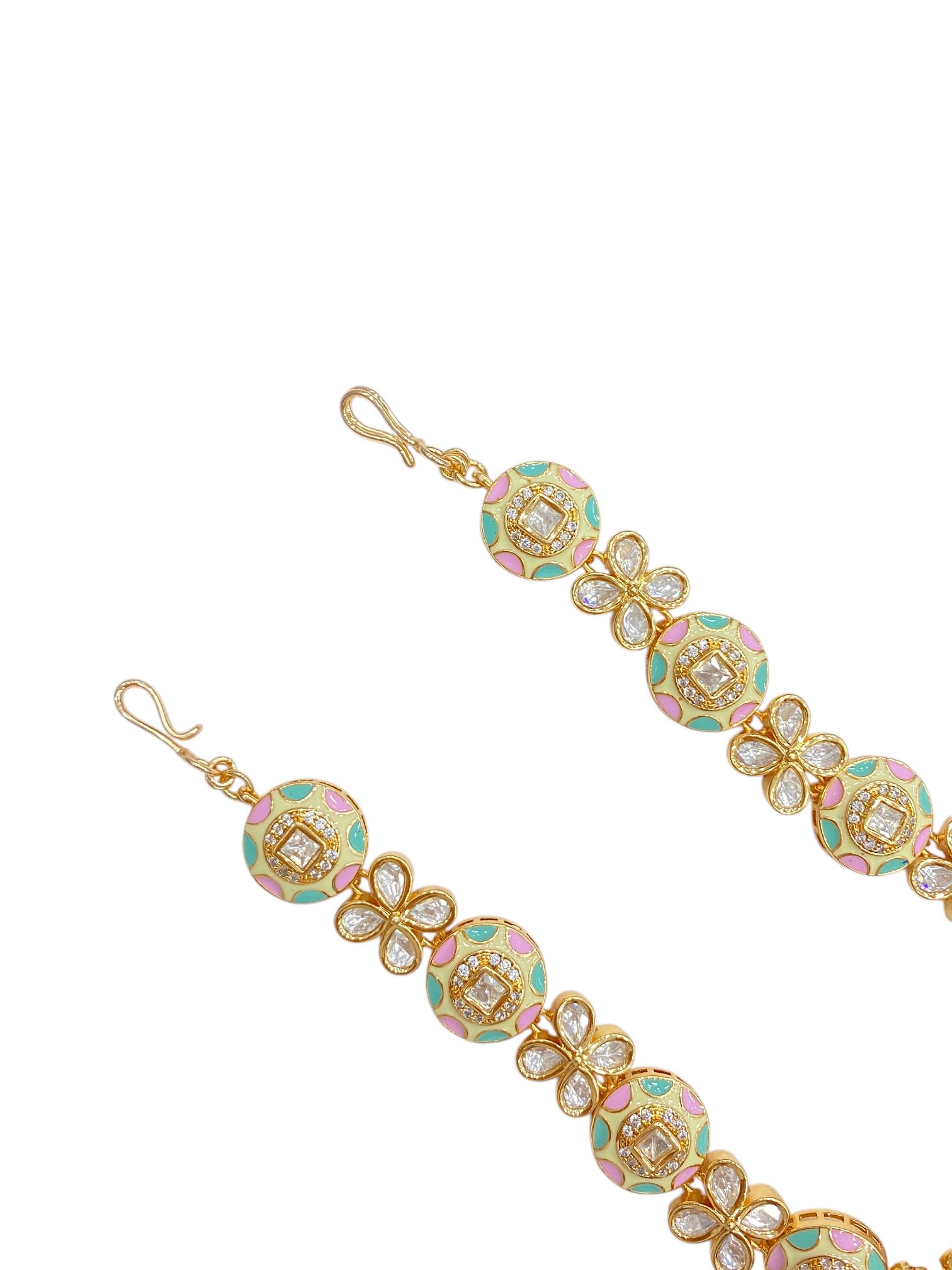 Mint & Pink Meenakari Polki Sheesh Patti thumbnail 2