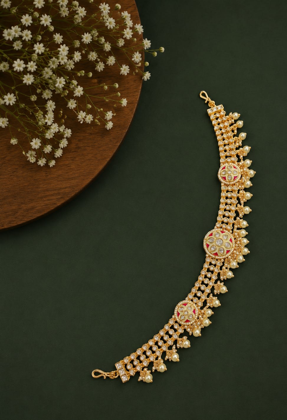 Ruby Meenakari Pearl Polki Sheesh Patti — main view | Sirini Jewellery