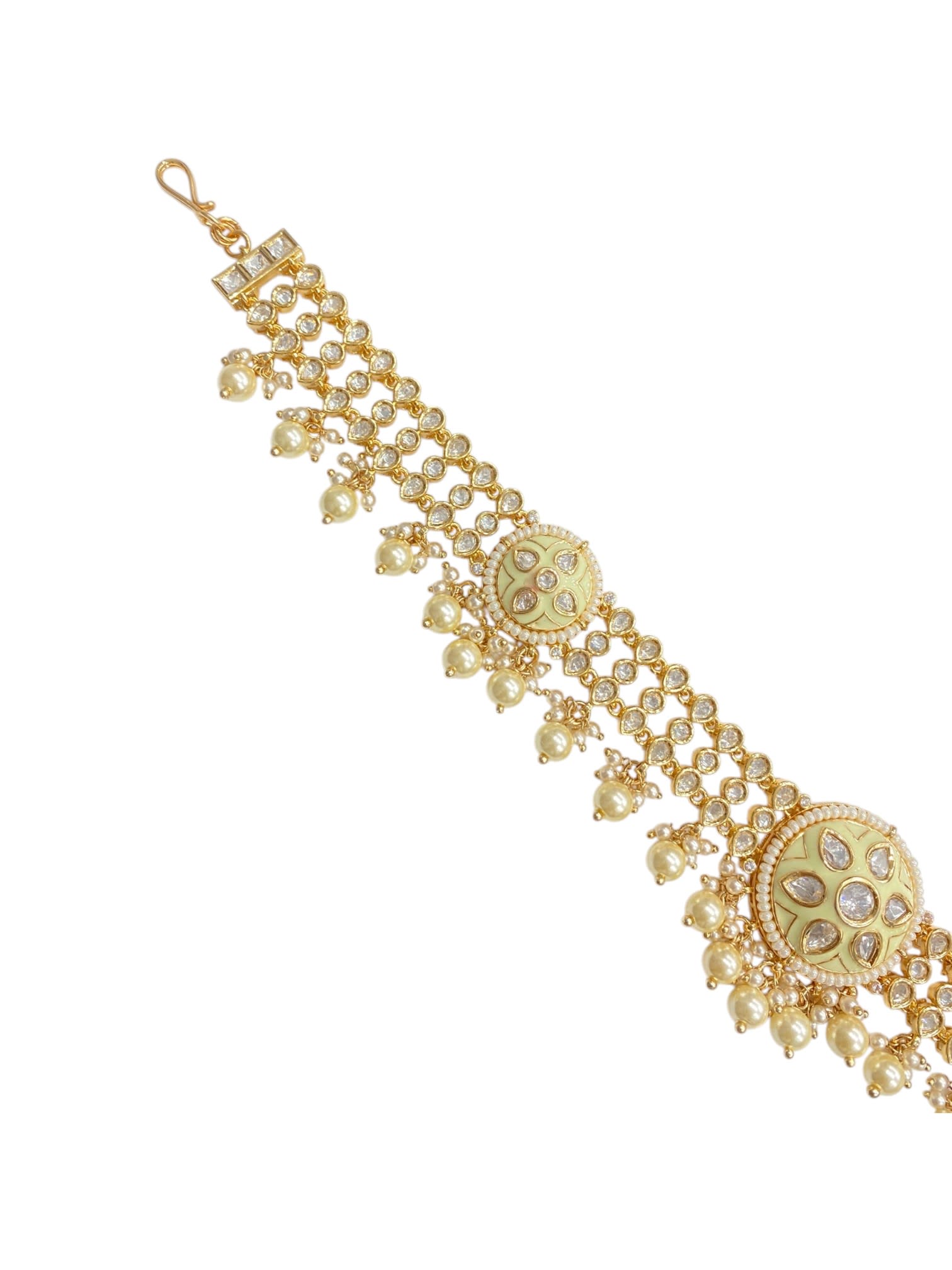 White Meenakari Pearl Polki Sheesh Patti thumbnail 2