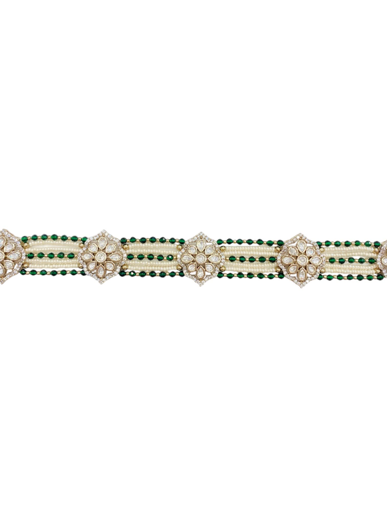Emerald Pearl Polki Sheesh Patti | Mehendi Finish thumbnail 2