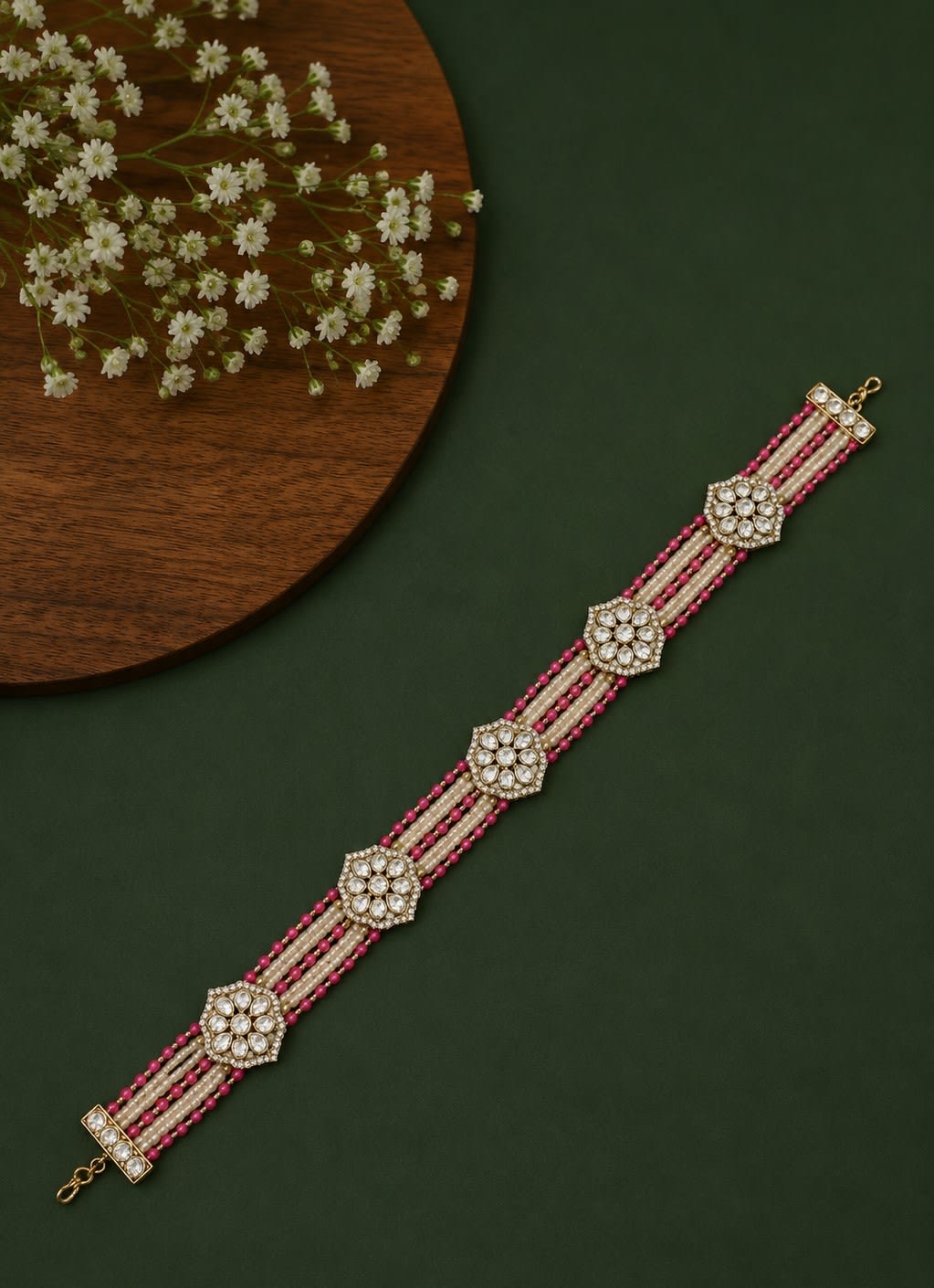 Ruby Pearl Polki Sheesh Patti | Mehendi Finish — handcrafted Sheeshphool by Sirini Jewellery