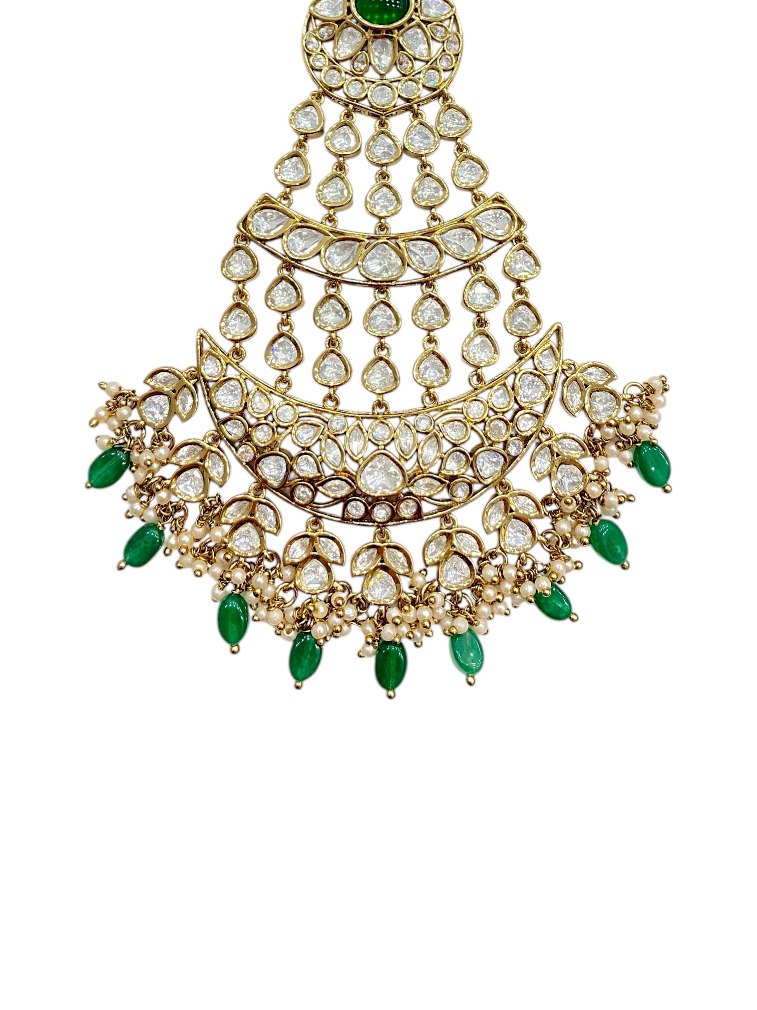 SIRINI Women's Handcrafted Green Bead Kundan Passa | Antique Polish thumbnail 3