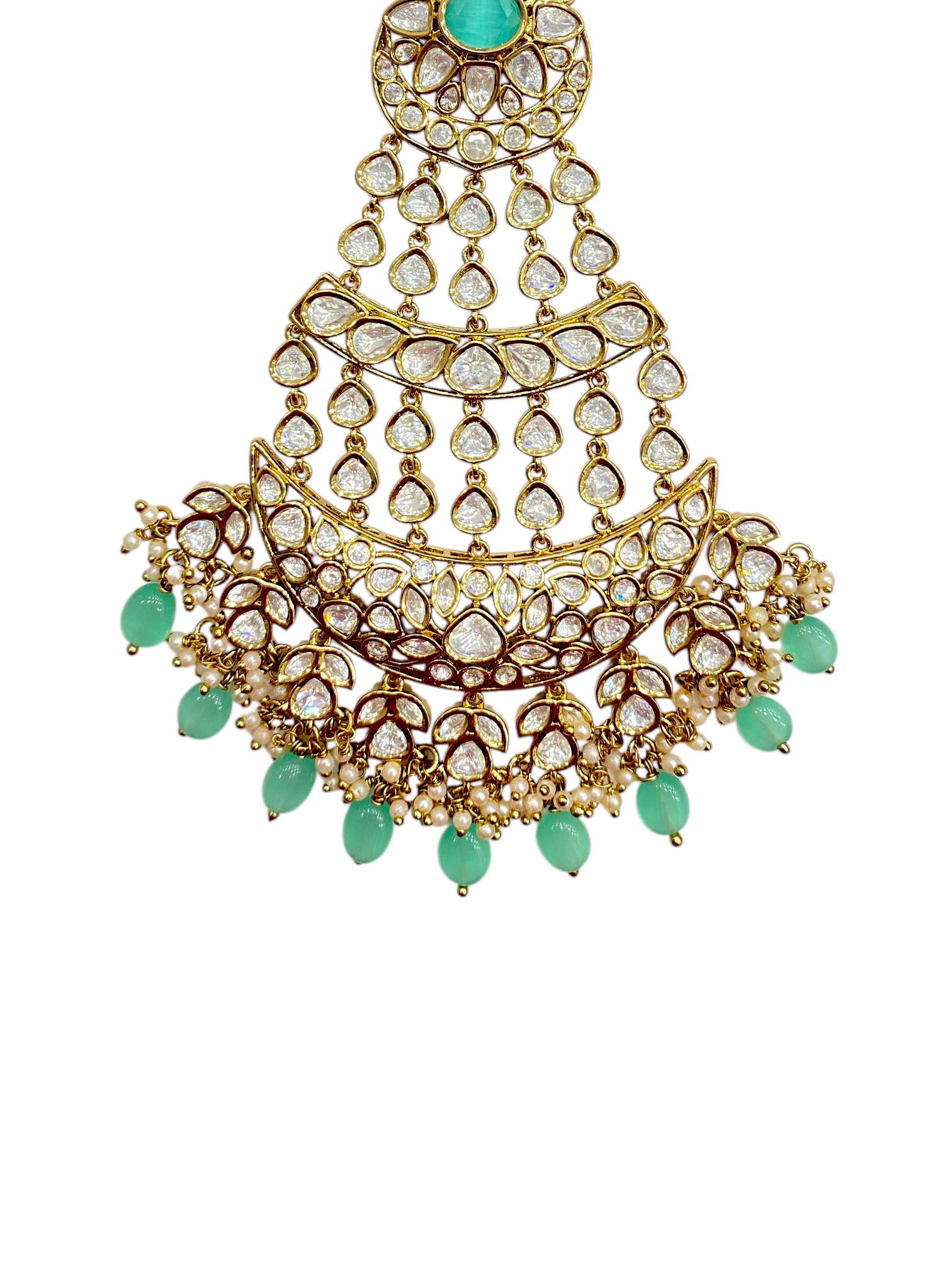 SIRINI Women's Handcrafted Mint Bead Kundan Passa | Antique Polish thumbnail 3