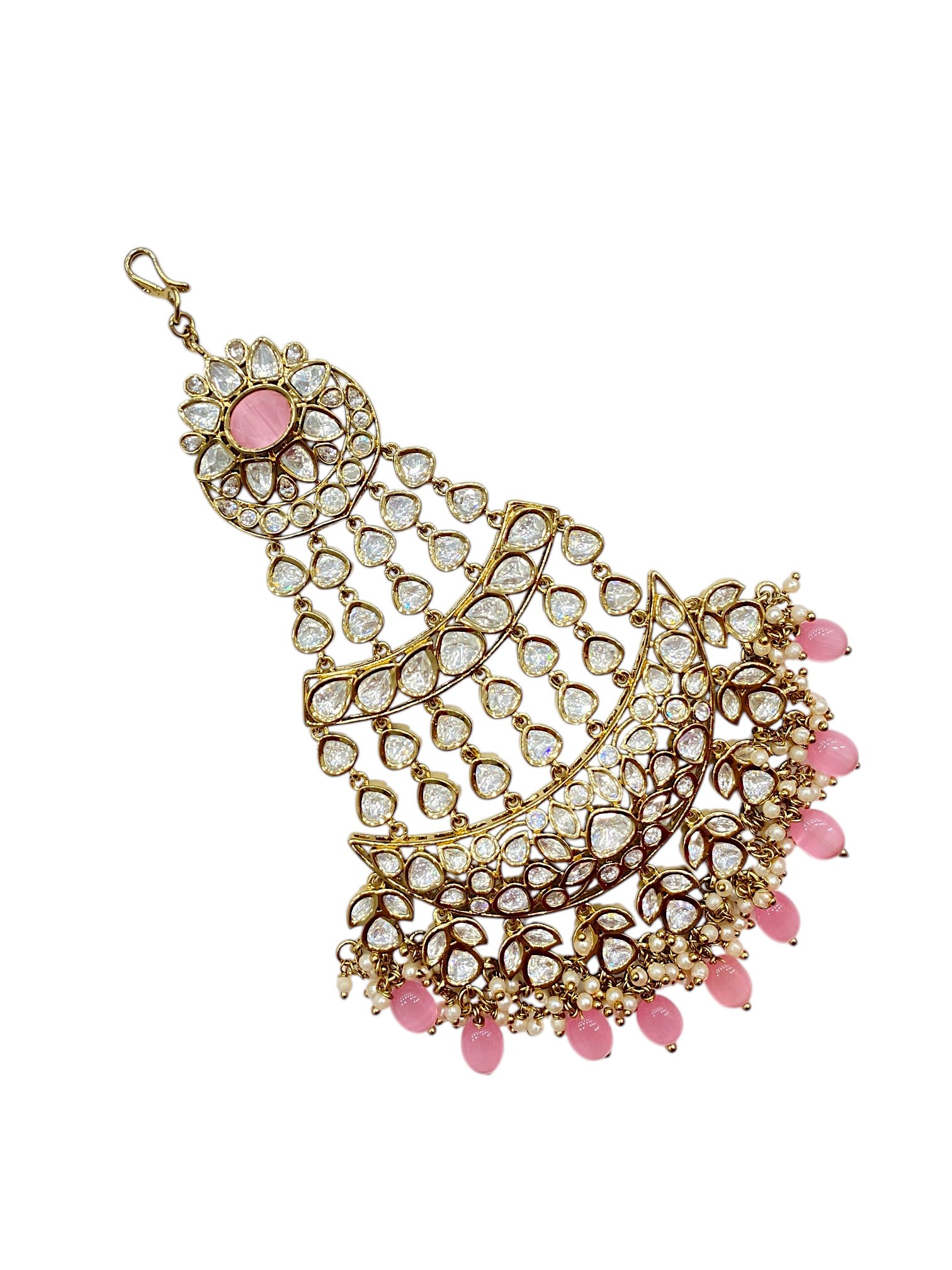 SIRINI Women's Handcrafted Pink Bead Kundan Passa | Antique Polish thumbnail 2