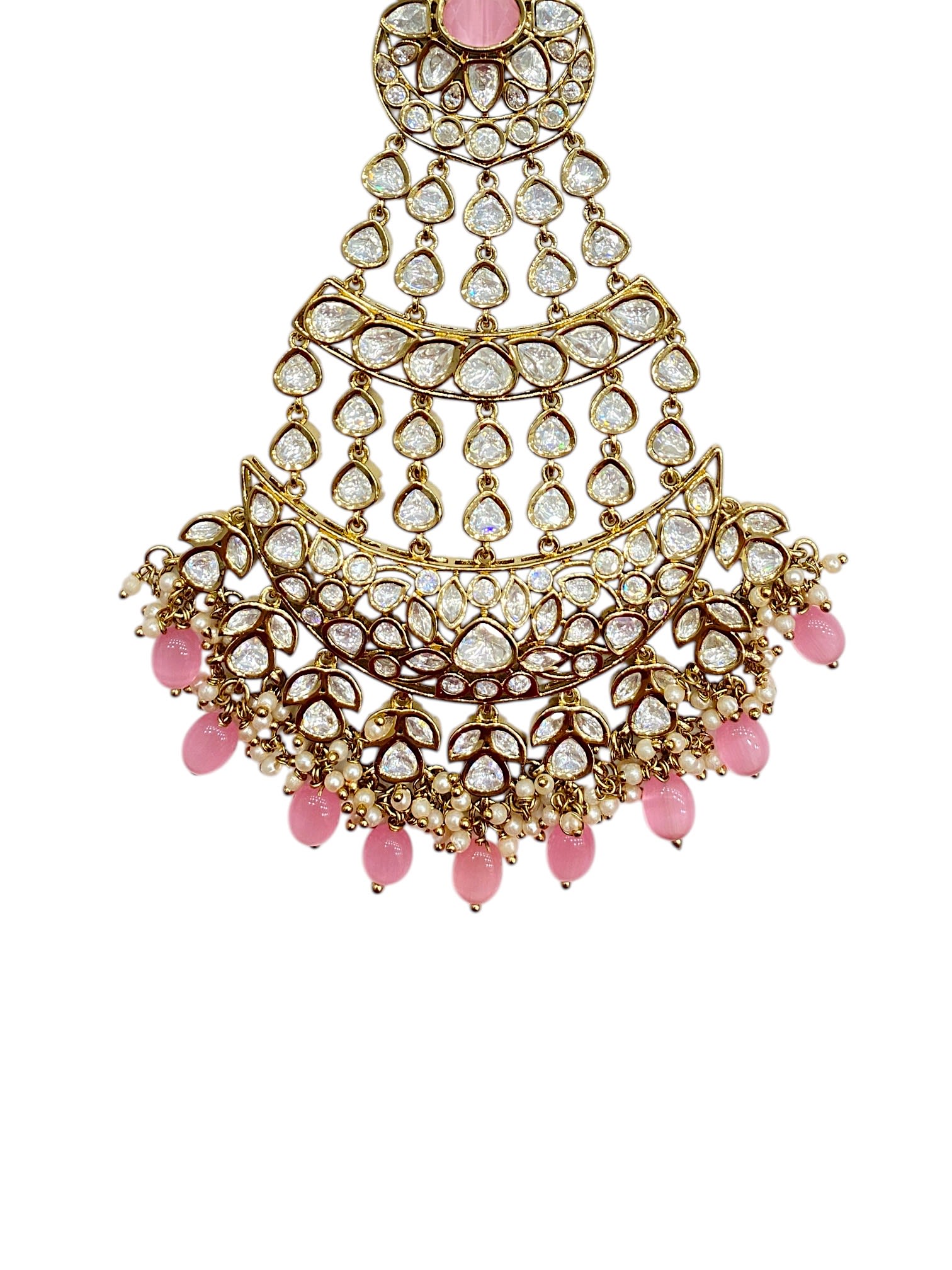 SIRINI Women's Handcrafted Pink Bead Kundan Passa | Antique Polish thumbnail 3