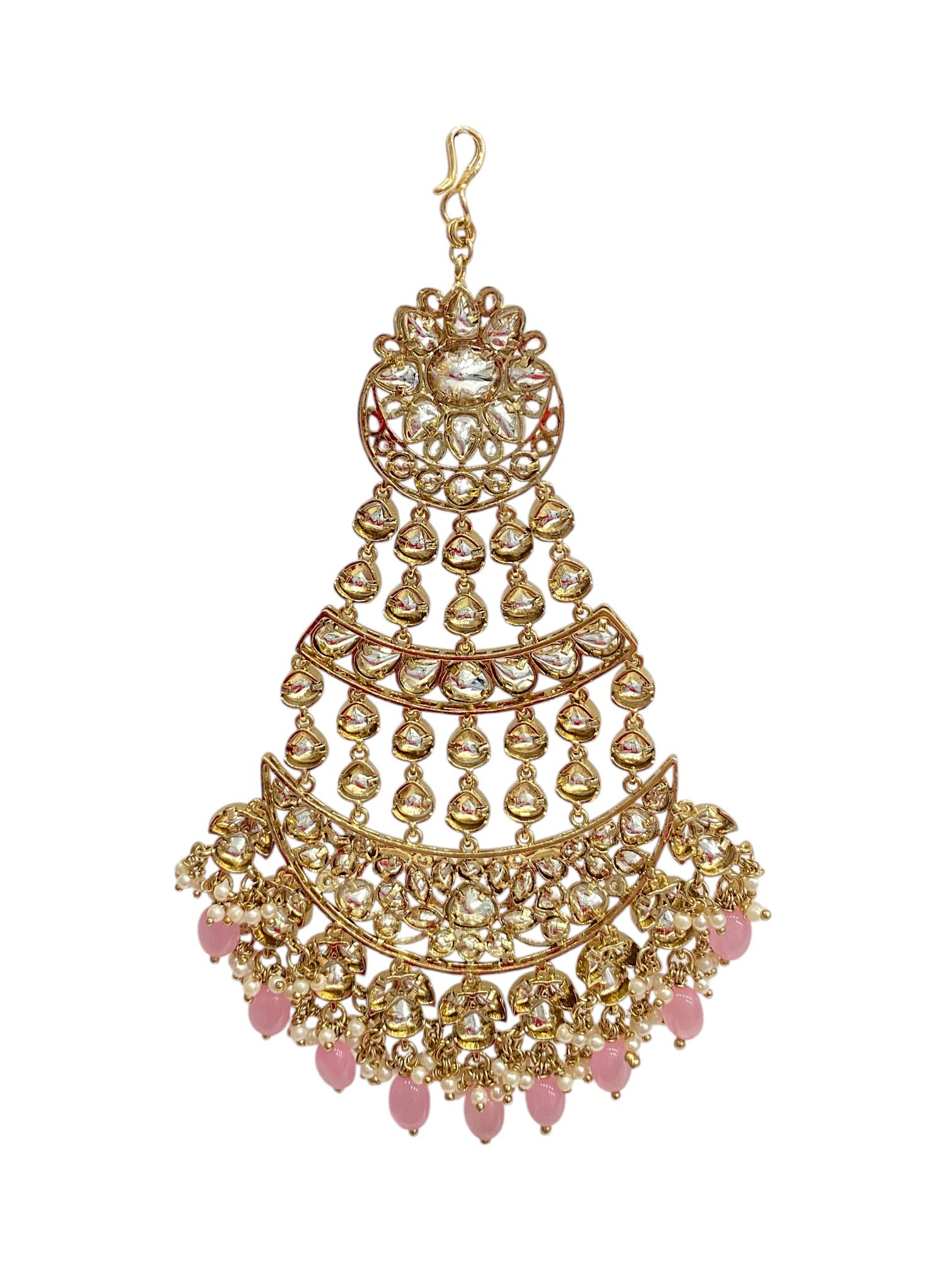 SIRINI Women's Handcrafted Pink Bead Kundan Passa | Antique Polish thumbnail 4