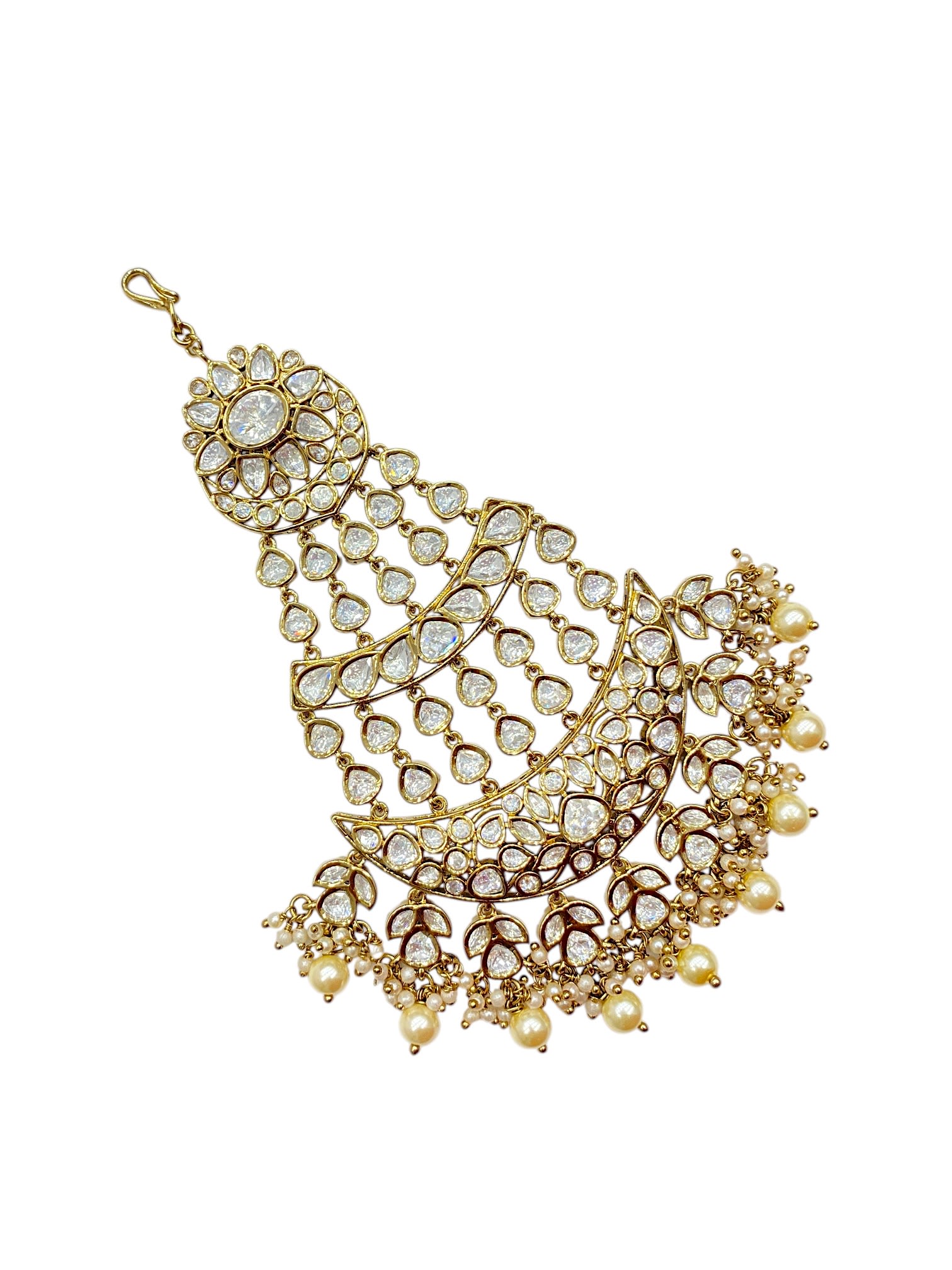 SIRINI Women's Handcrafted Pearl Kundan Passa | Antique Polish thumbnail 2