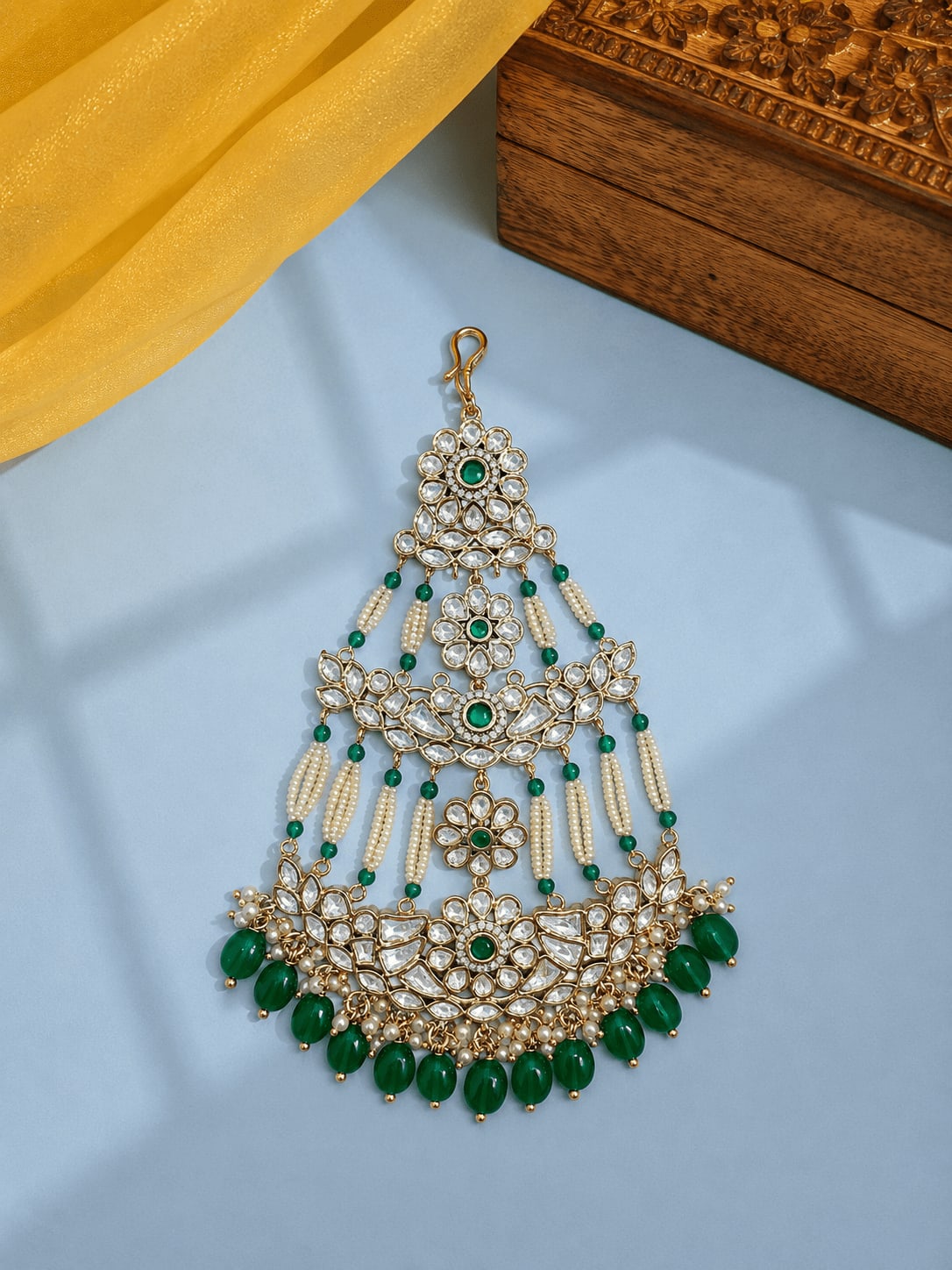 SIRINI Mehendi Finish Emerald Polki Passa — main view | Sirini Jewellery