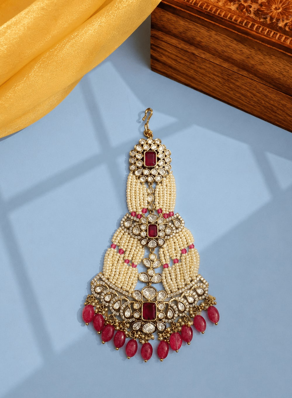 Eid Noor Mehendi Polish Passa – Ruby Pearl Bridal Hair Accessory — main view | Sirini Jewellery