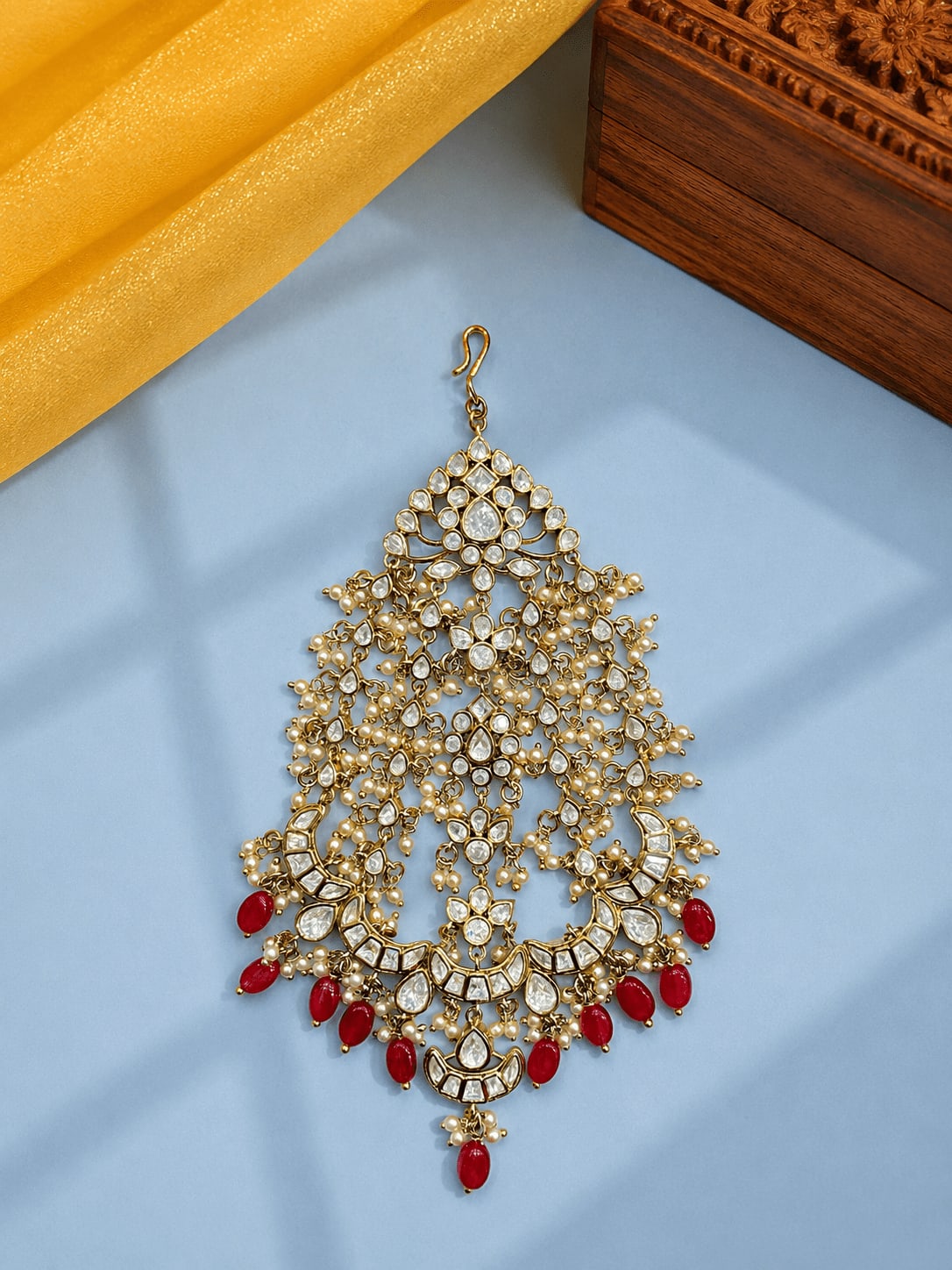 Sirini Mehendi Polish Ruby Polki Passa – Eid Special Bridal Hair Accessory — main view | Sirini Jewellery