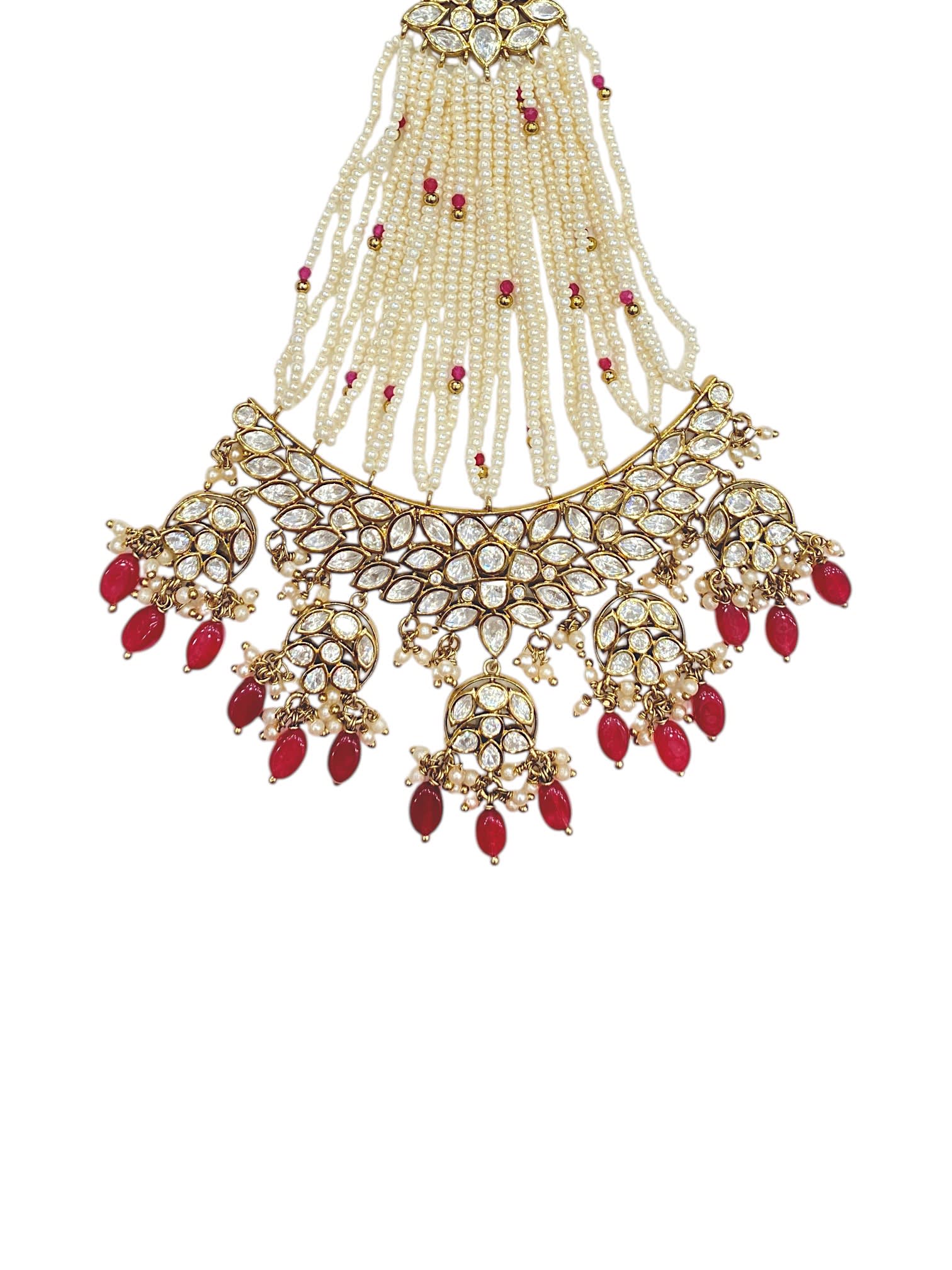 Sirini Antique Polish Ruby Polki Passa – Royal Bridal Hair Accessory thumbnail 3
