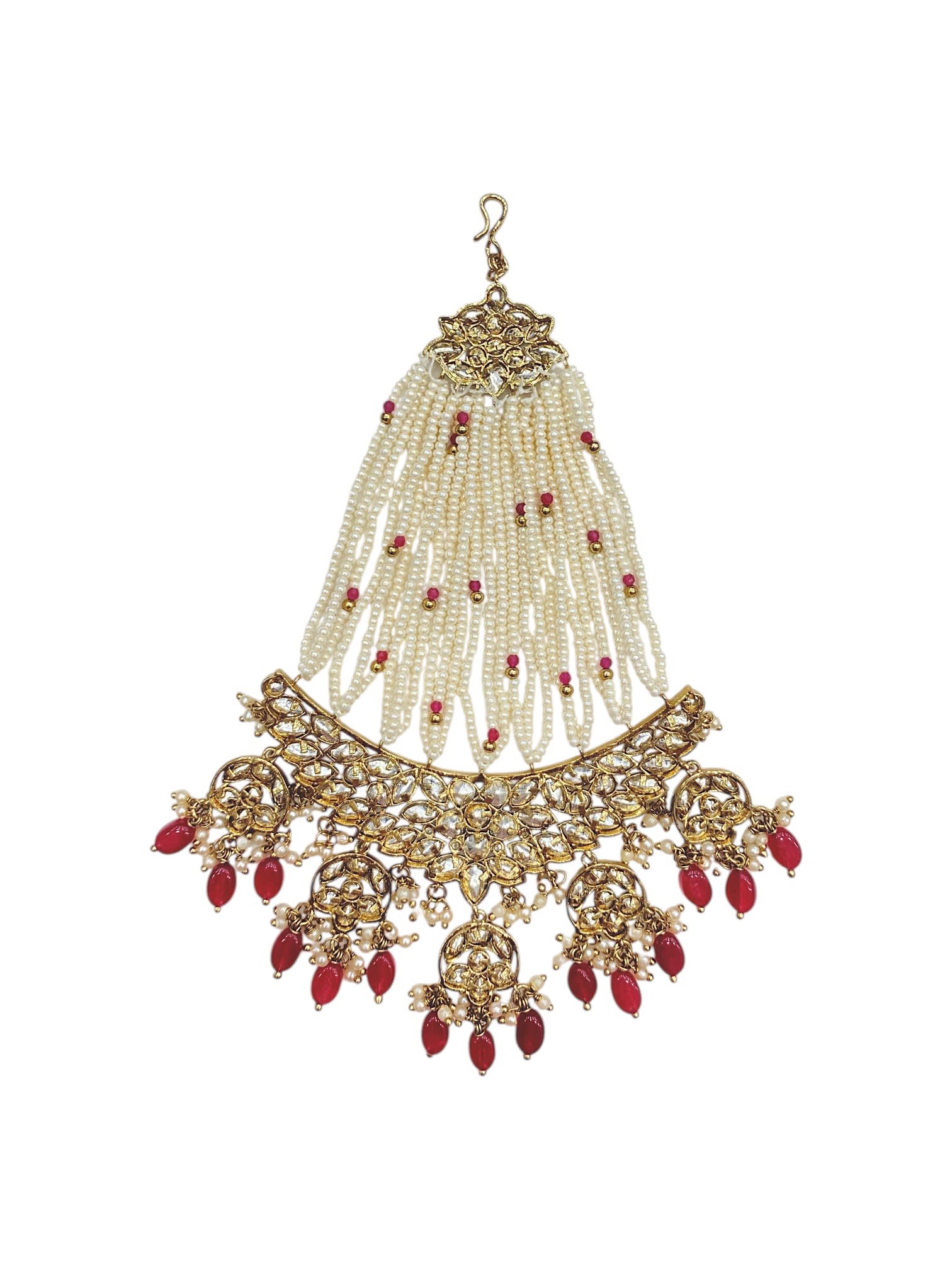 Sirini Antique Polish Ruby Polki Passa – Royal Bridal Hair Accessory thumbnail 4