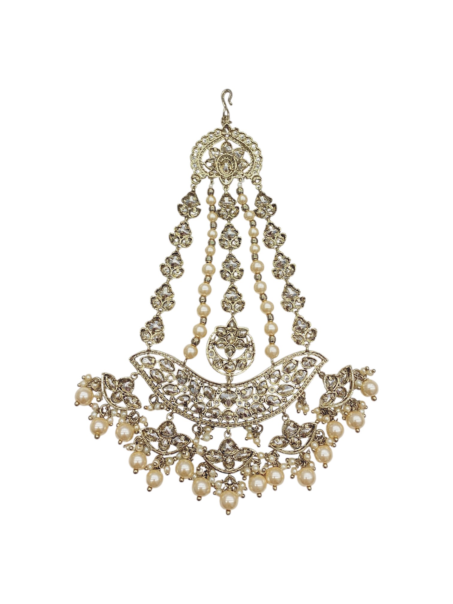 SIRINI Mehendi-Plated & White Kundan Pearl Studded & Beaded Jhumar Passa Jewellery thumbnail 4