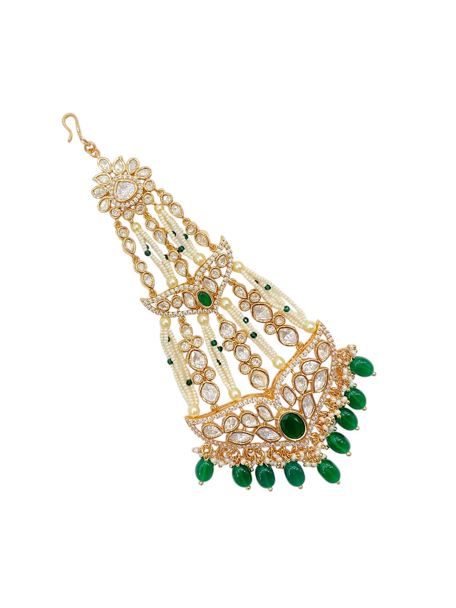 SIRINI Carat Gold Polish Polki Kundan With Green Beads Bridal Passa thumbnail 2