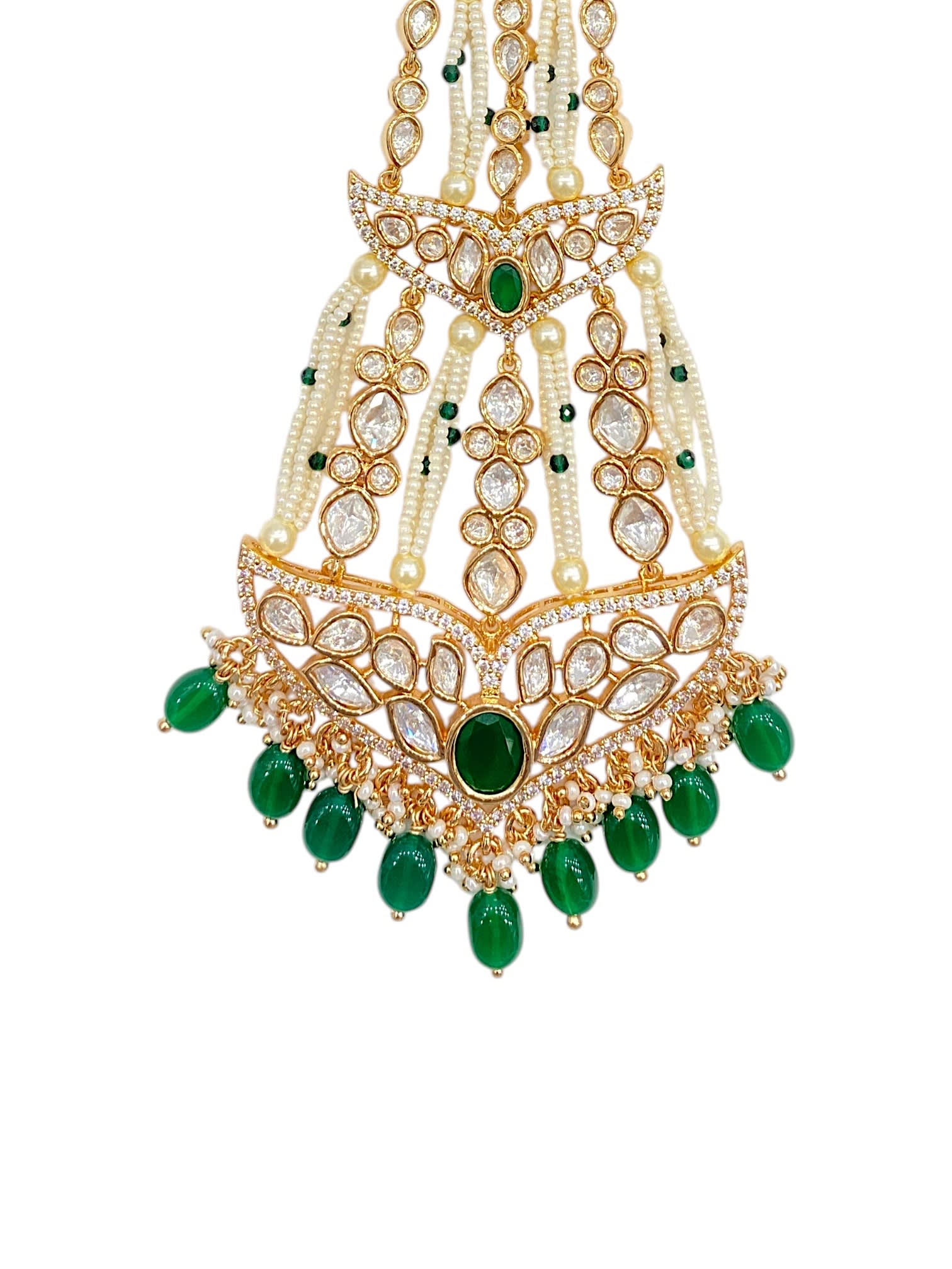 SIRINI Carat Gold Polish Polki Kundan With Green Beads Bridal Passa thumbnail 3