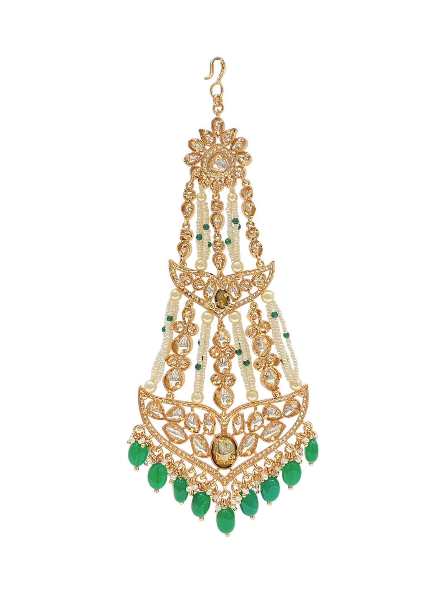 SIRINI Carat Gold Polish Polki Kundan With Green Beads Bridal Passa thumbnail 4