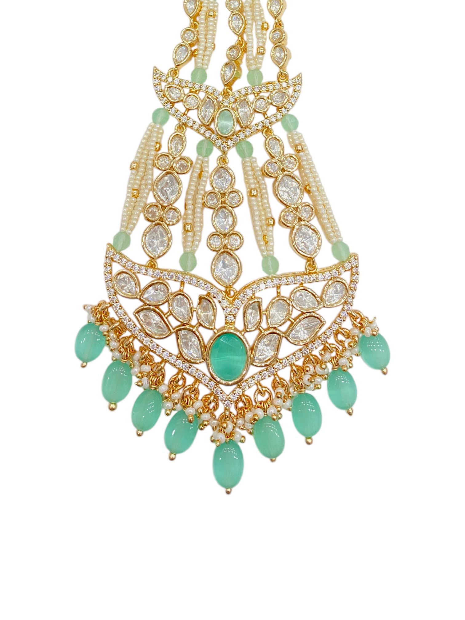 SIRINI Carat Gold Polish Polki Kundan With Mint Beads Bridal Passa thumbnail 3