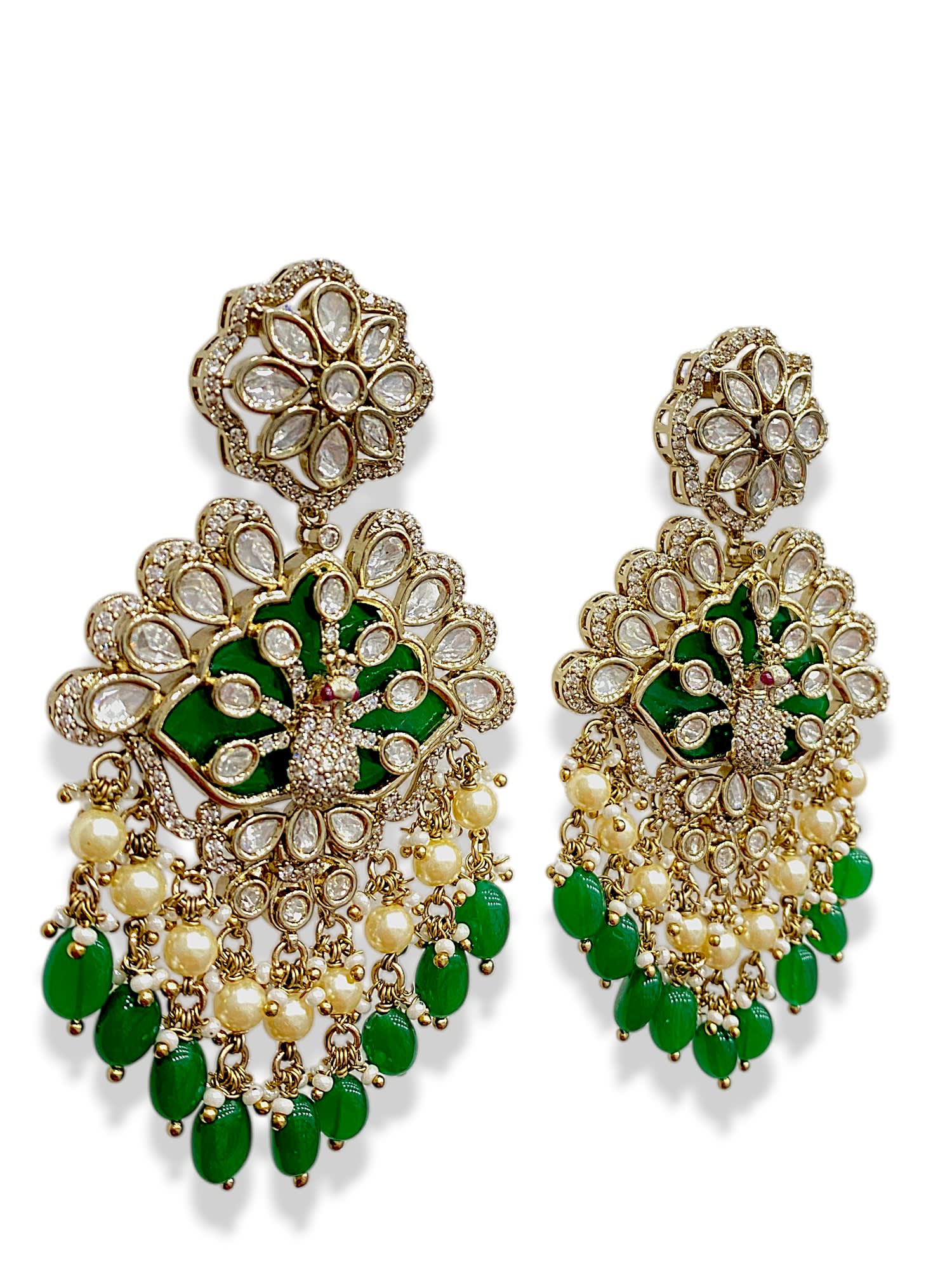 Festive Antique Gold Chandelier Earrings — handcrafted earrings by Sirini Jewellery - back view