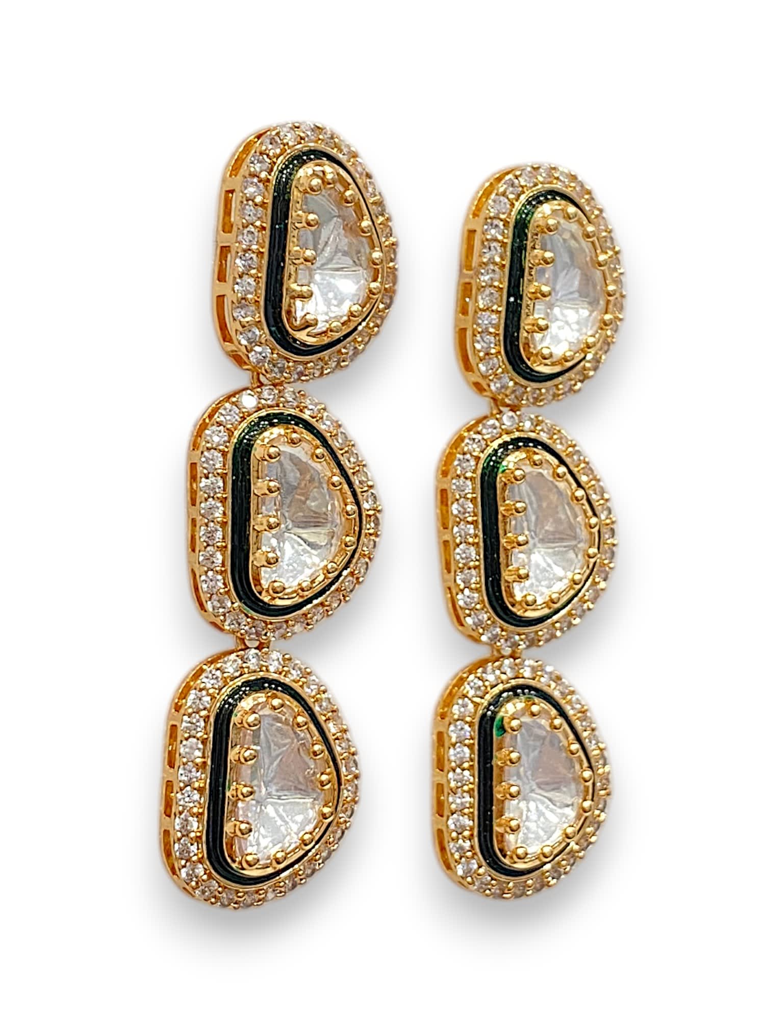 Mehendi Antique Gold Chandelier Earrings — handcrafted earrings by Sirini Jewellery - back view