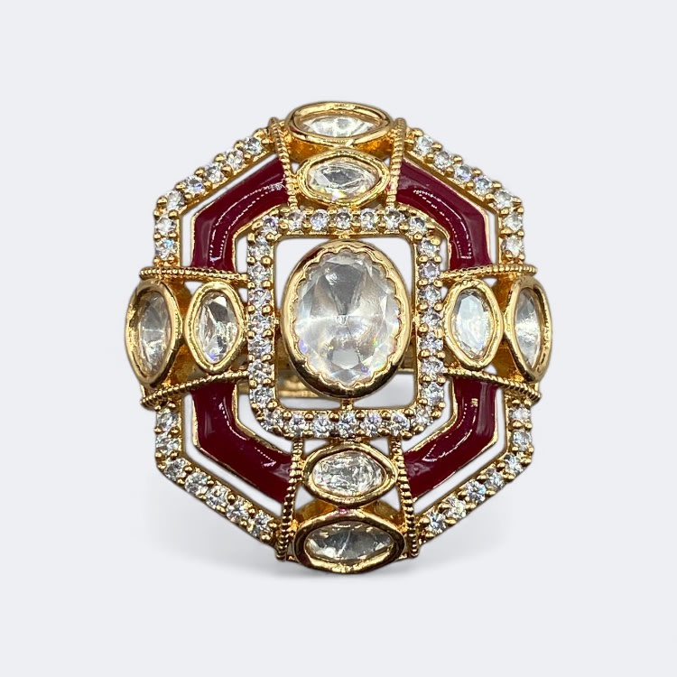 Navratri Antique Gold Ring Set — handcrafted finger-rings by Sirini Jewellery - back view