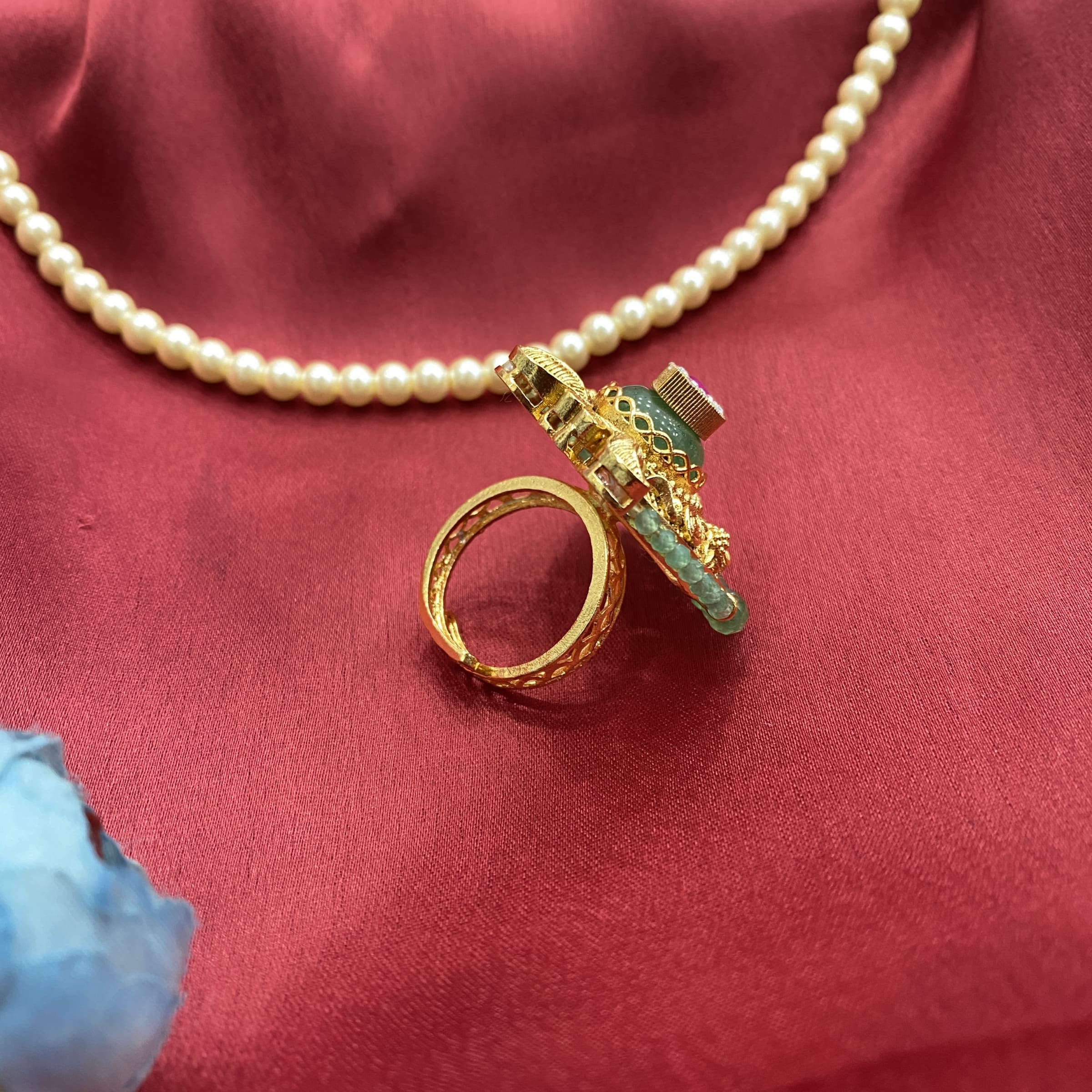 Diwali Kundan Finger Ring thumbnail 4
