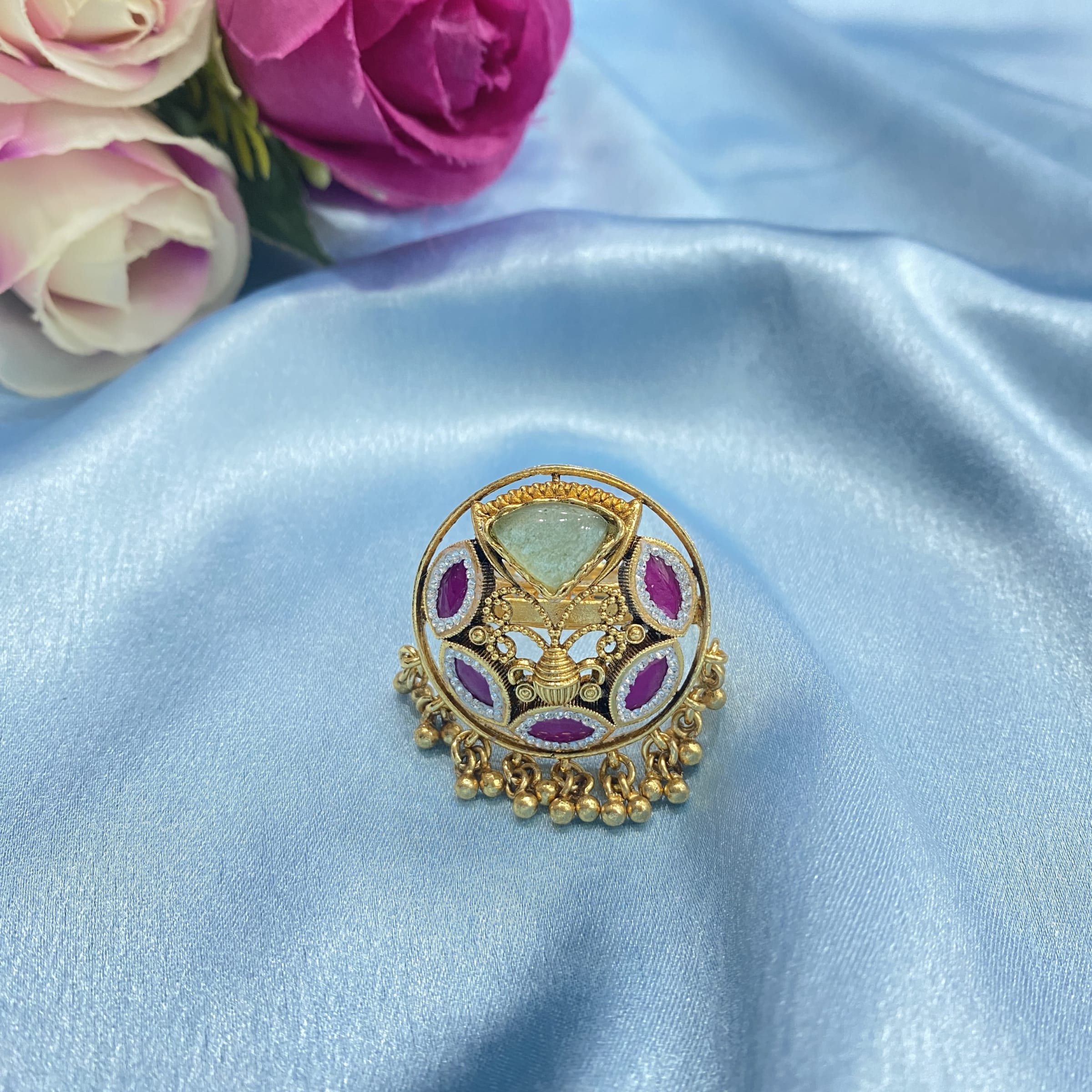 Festive Antique Gold Ring Set — handcrafted finger-rings by Sirini Jewellery - back view