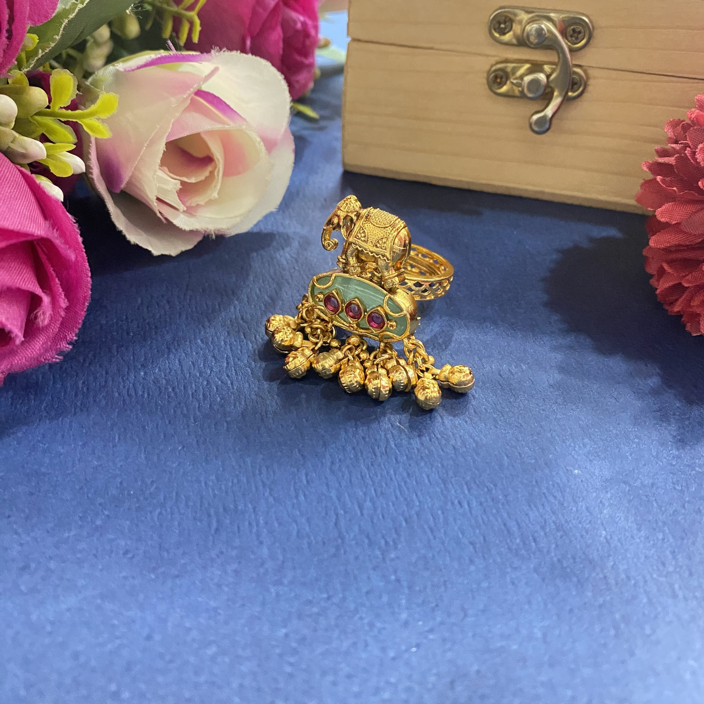 Karva Chauth Kundan Finger Ring — handcrafted finger-rings by Sirini Jewellery - back view