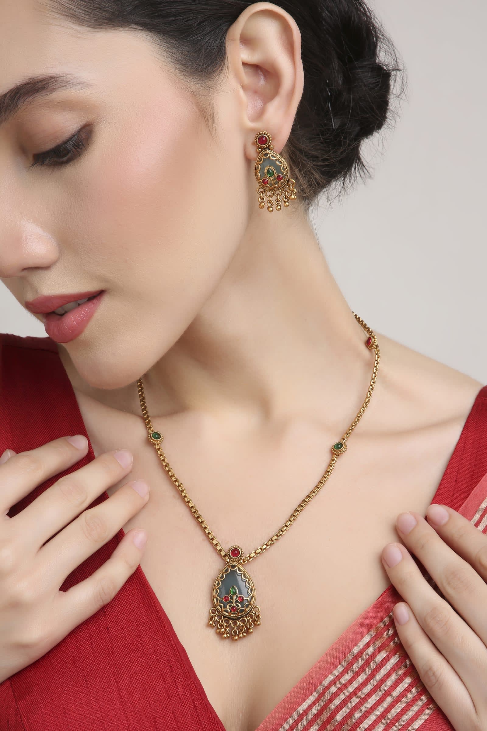 Festive Brass Temple Long Haar — handcrafted long-sets by Sirini Jewellery