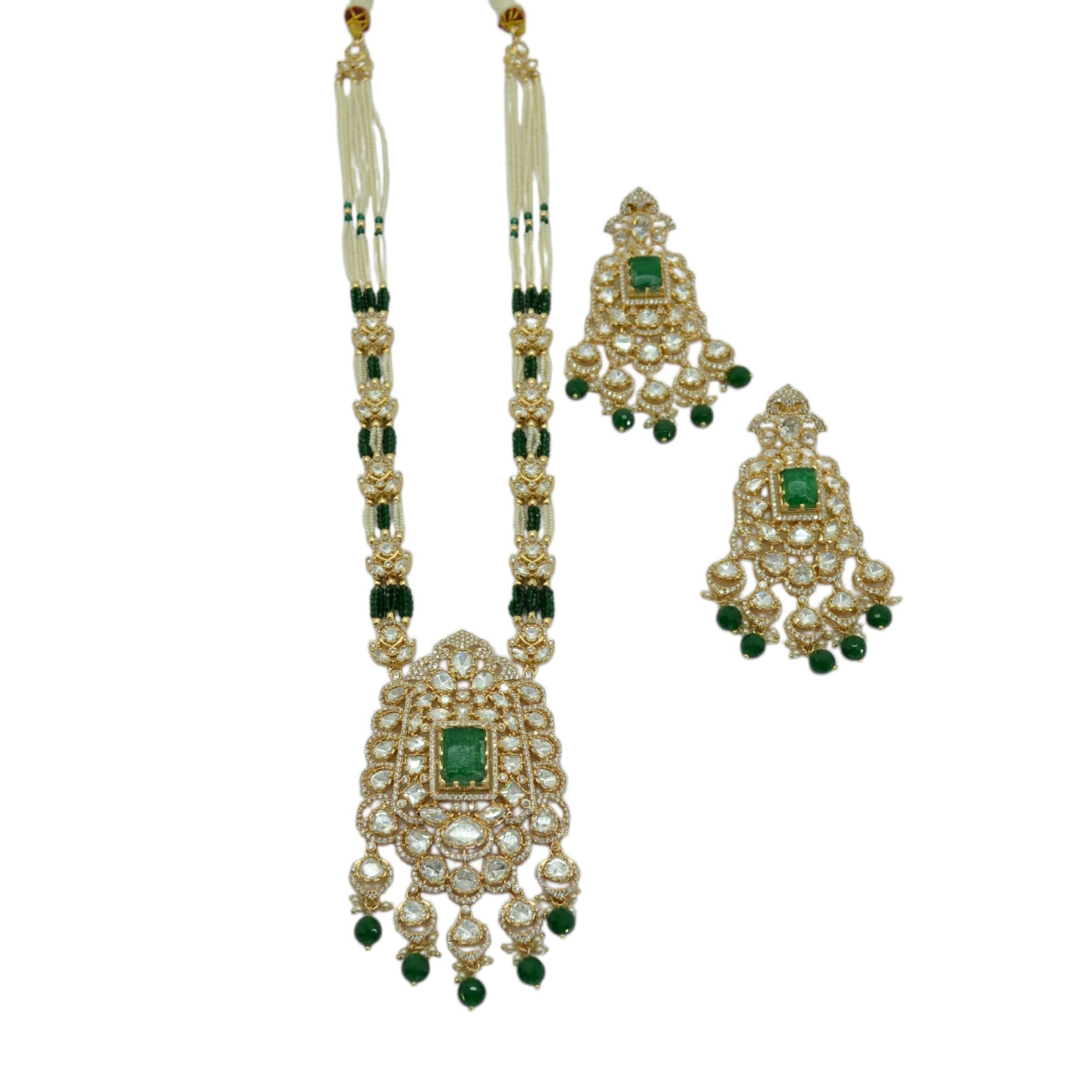 Bridal Kundan Long Haar – Green — handcrafted long-sets by Sirini Jewellery