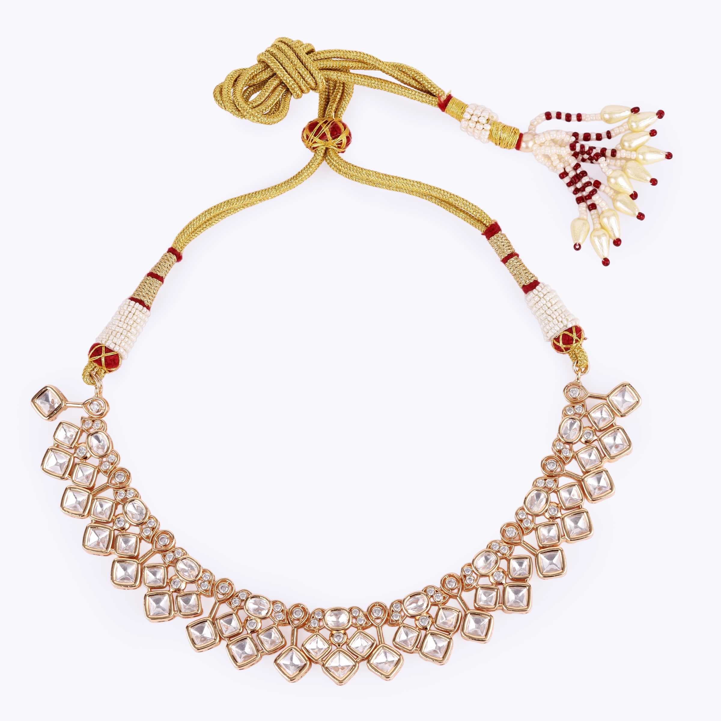 Festive Polki Gold Necklace Set thumbnail 3