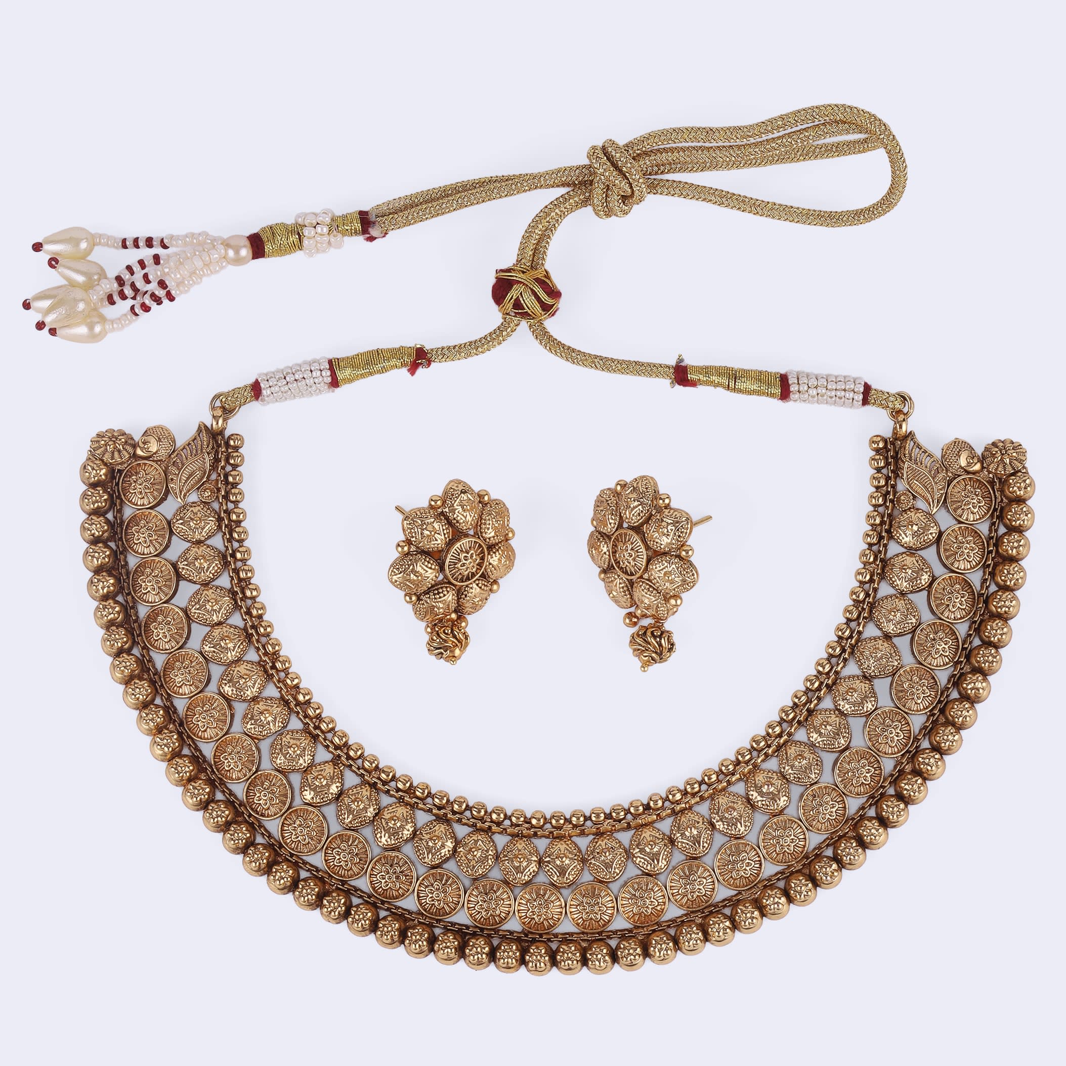 Teej Kundan Gold Necklace Set — handcrafted necklace-sets by Sirini Jewellery