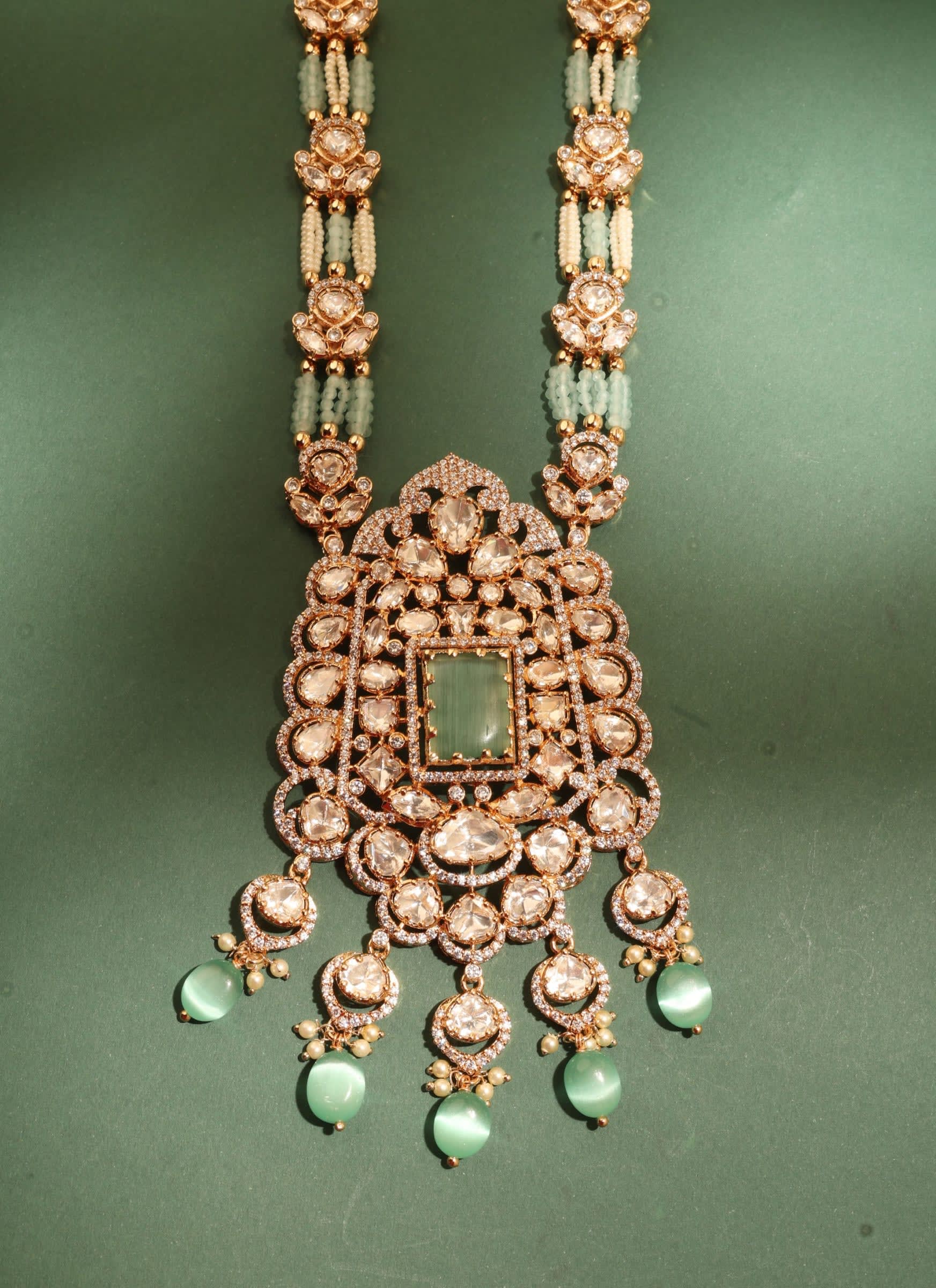 Bridal Kundan Long Haar – Mint — handcrafted long-sets by Sirini Jewellery - back view