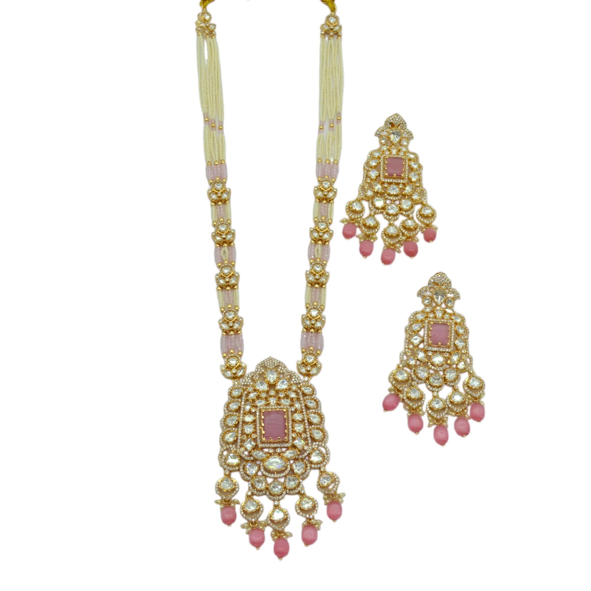 Bridal Kundan Long Haar – Pink — handcrafted long-sets by Sirini Jewellery