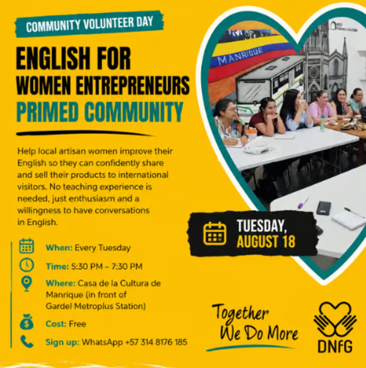 Community Volunteer Day: English for Women Entrepreneurs in Manrique - Primed Community
