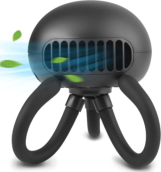 ANDRITI Portable Bladeless Mini Handheld Fan with Flexible Tripod - Clip on Stroller Fan, 3 Speeds, Rechargeable Battery Operated for Stroller, Car Seat, Crib, Bike and Desktop (Black_2)