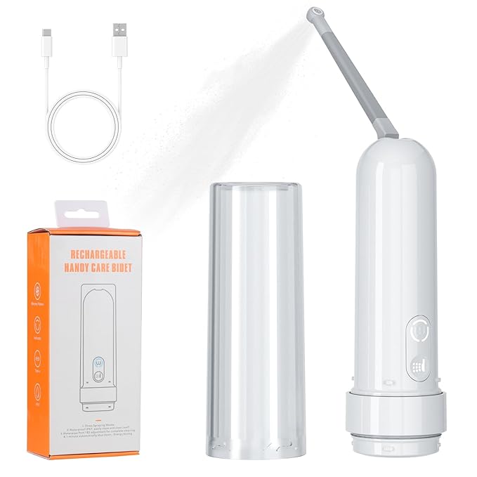 GUSTYLE [2nd Generation] Portable Travel Bidet by GUSTYLE, IPX6 Waterproof Electric Bidet Sprayer with Automatic Decompression Film and Nozzle 180 Degree Adjustment (140ml) (White, 180ml)