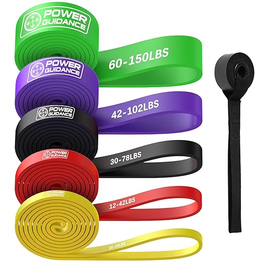 POWER GUIDANCE Resistance Bands, Pull Up Bands, Assistance Bands, Exercise Bands Set for Legs, Working Out, Muscle Training, Physical Therapy (Yellow/red/Black/Purple/Green)
