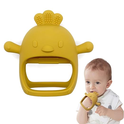 CHOOKACHOO Baby Teething Toy for 0-6 6-12 Months, Food Grade Silicone Teething Mitten, Anti Dropping Wrist Hand Teethers Baby Chew Toys for Sucking Needs, BPA Free Pack of 1 (Yellow)