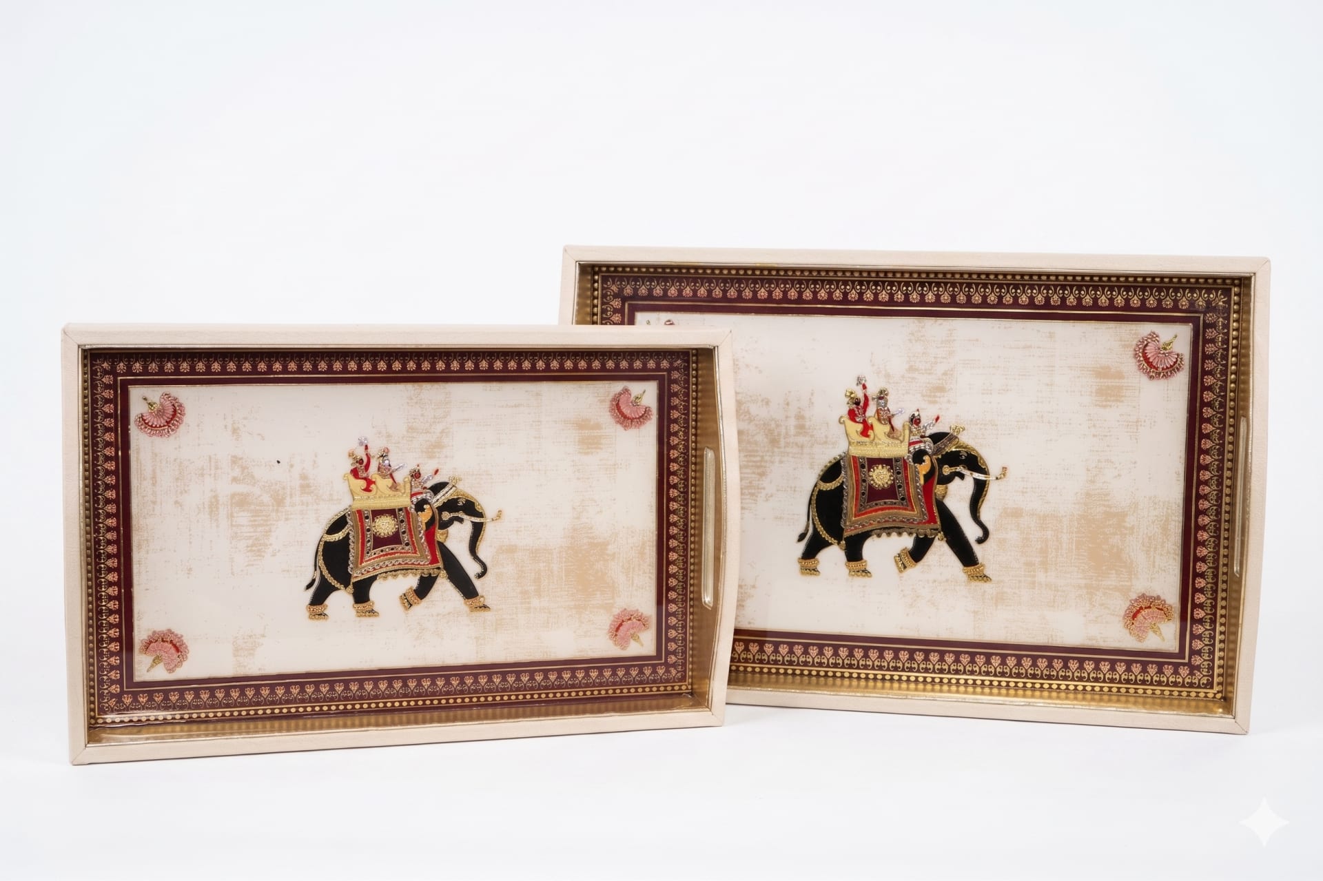 Tanjore Work Elephant Decorative Serving Tray Set