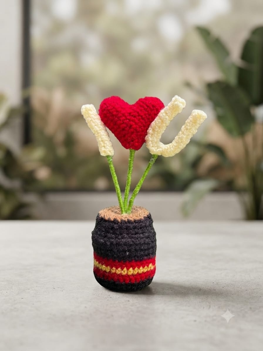 "I Love You" Knitted Mini Desk Plant
