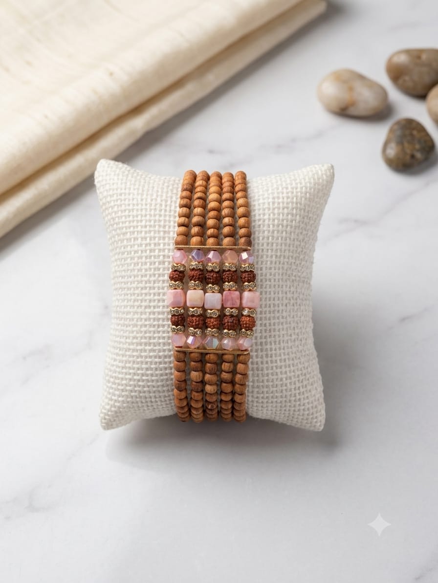 5-Strand Rudraksha & Wood Rakhi
