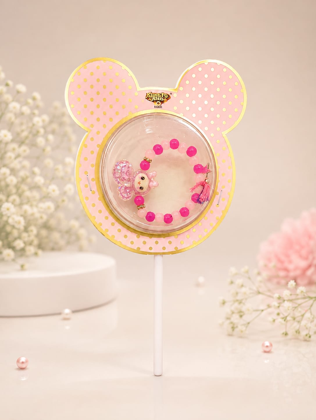 Pink Butterfly Beaded Kids Rakhi