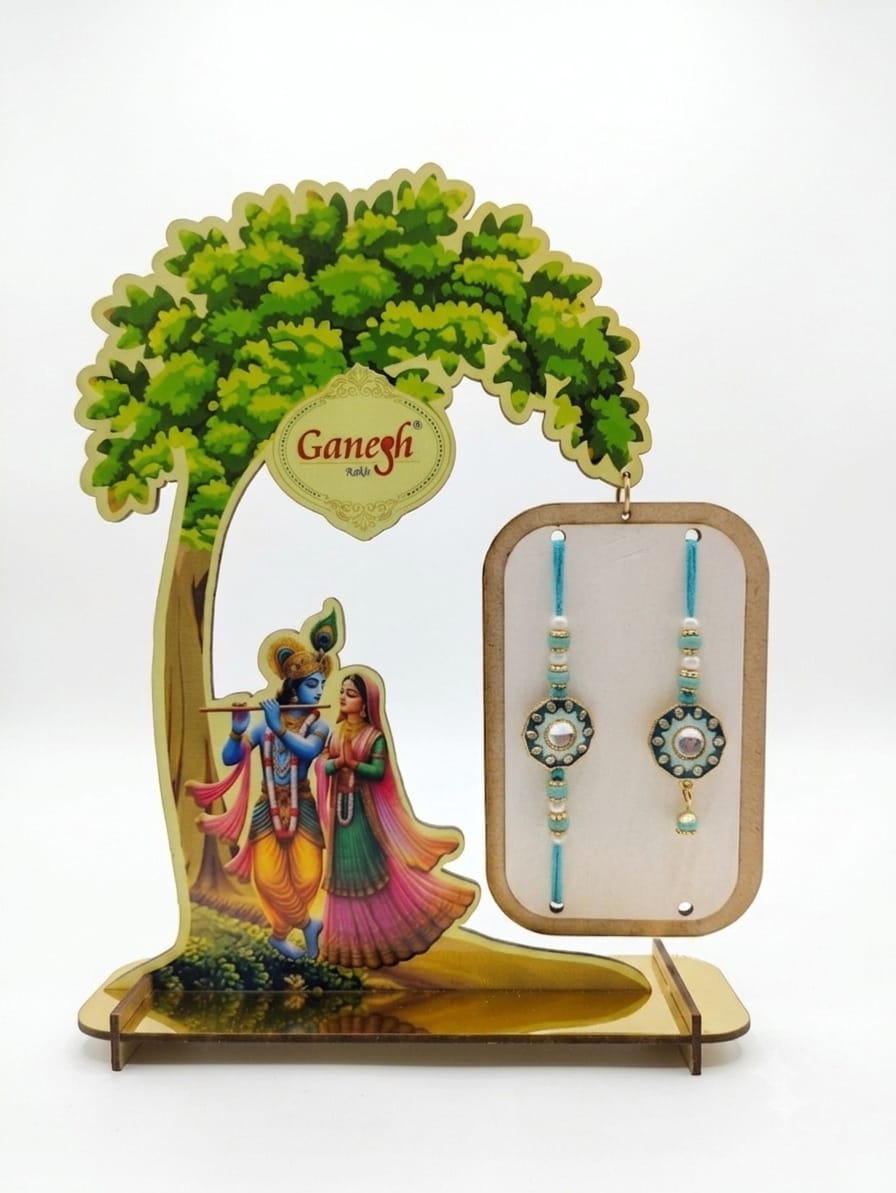 Cyan Radha Krishna Jhula Bhaiya Bhabhi Rakhi Set