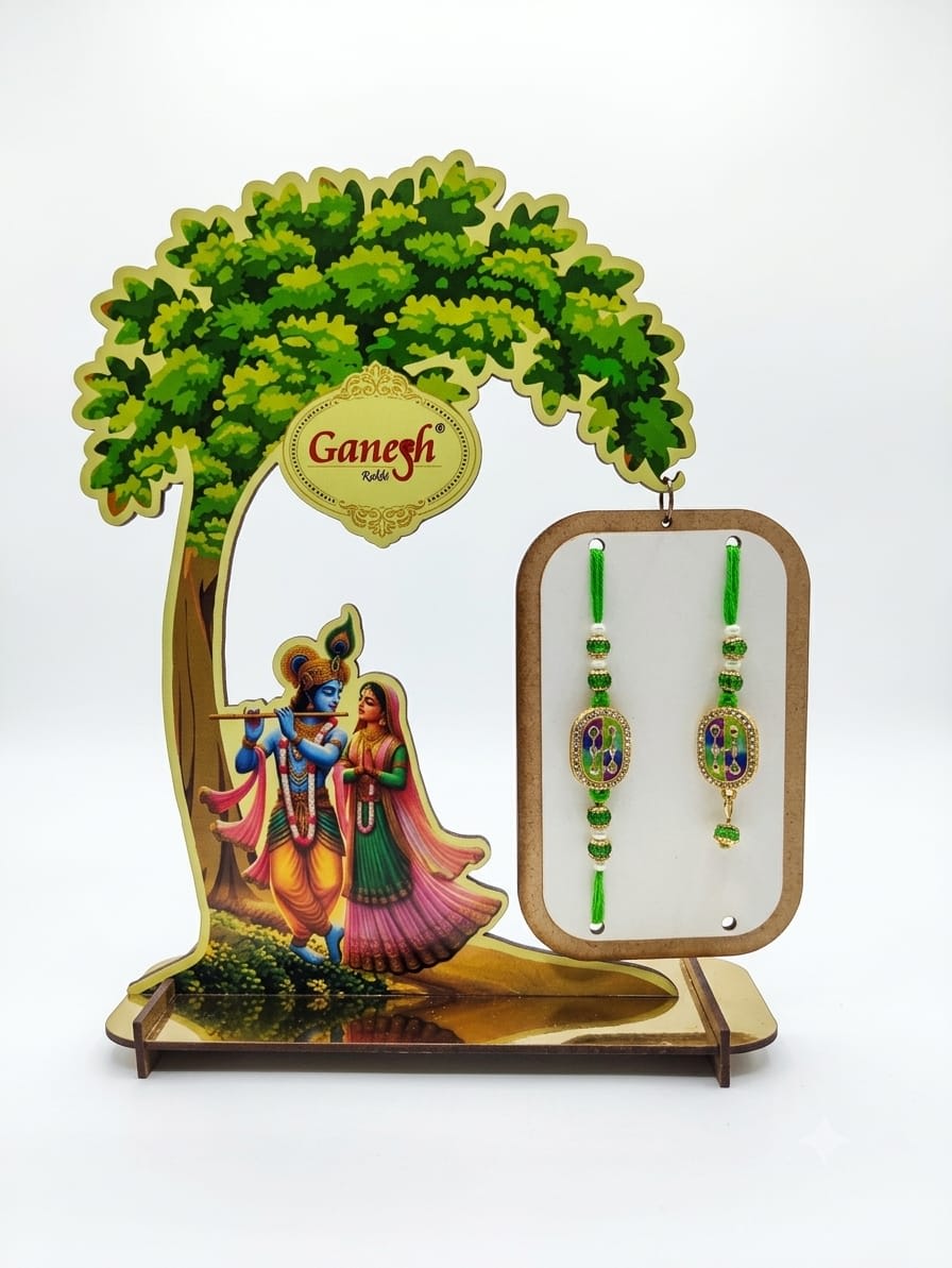 Green Radha Krishna Jhula Bhaiya Bhabhi Rakhi Set