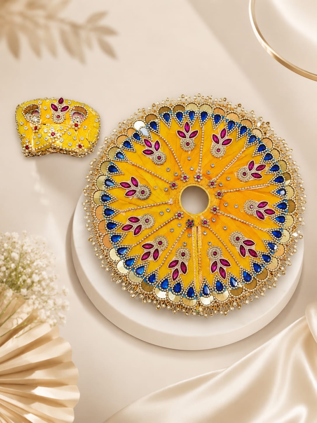The Pitambari Mor Pankh Yellow Peacock Stone Laddu Gopal Poshak Set