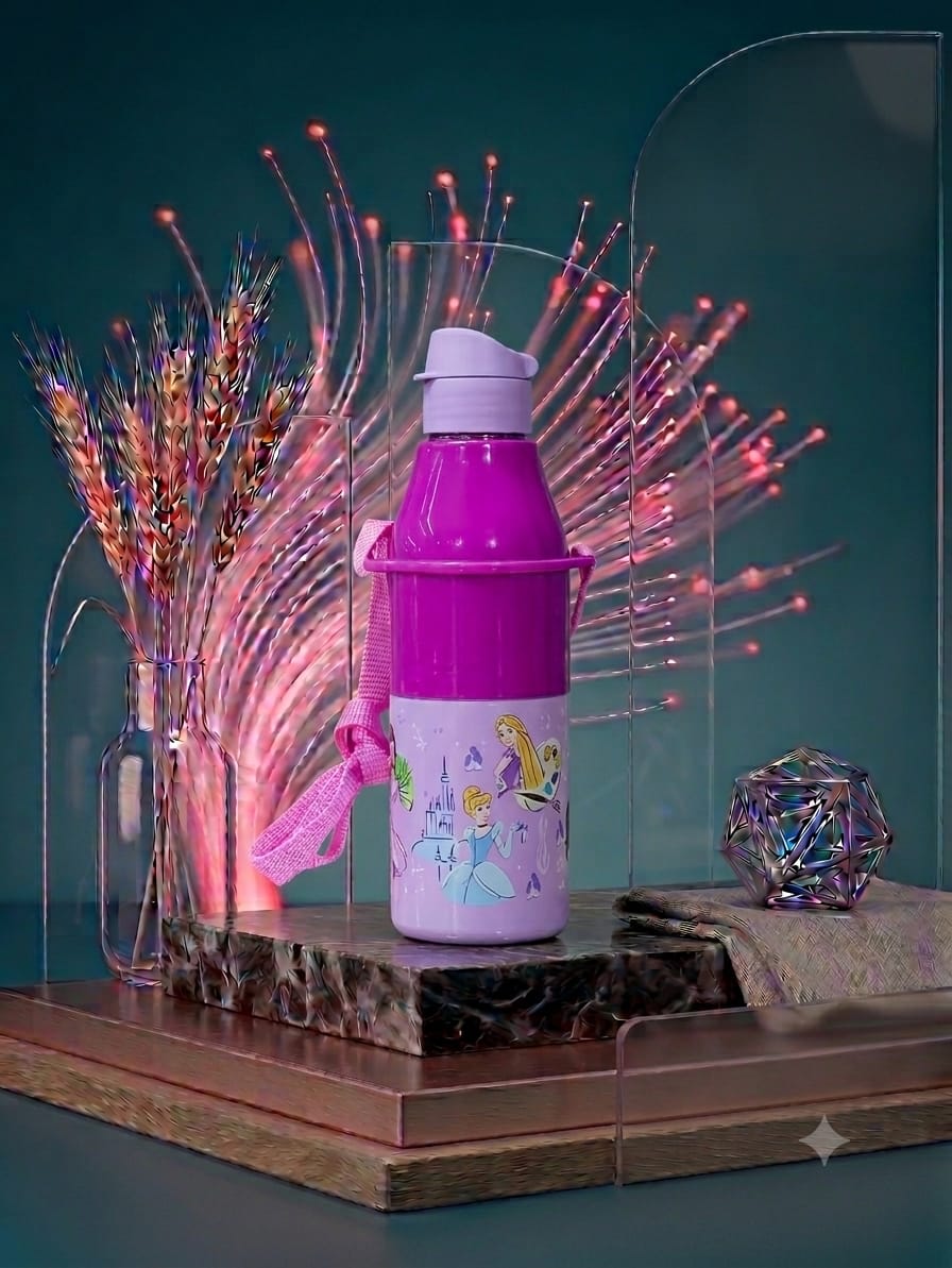Disney Princess 350 ml Kids Insulated School Water Bottle with Carry Strap – Purple & Magenta
