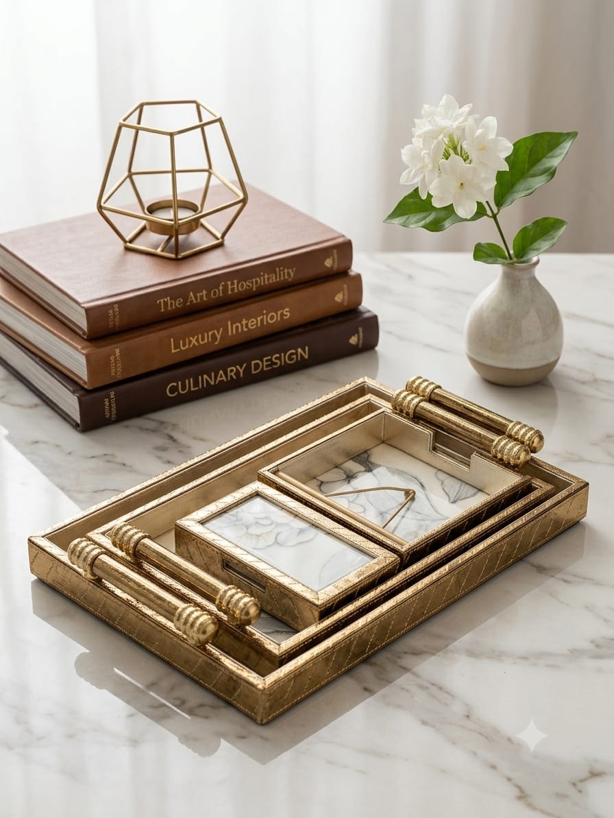 Imperial Botanical 4-Piece Nesting Brass Vanity & Tabletop Organizer Suite