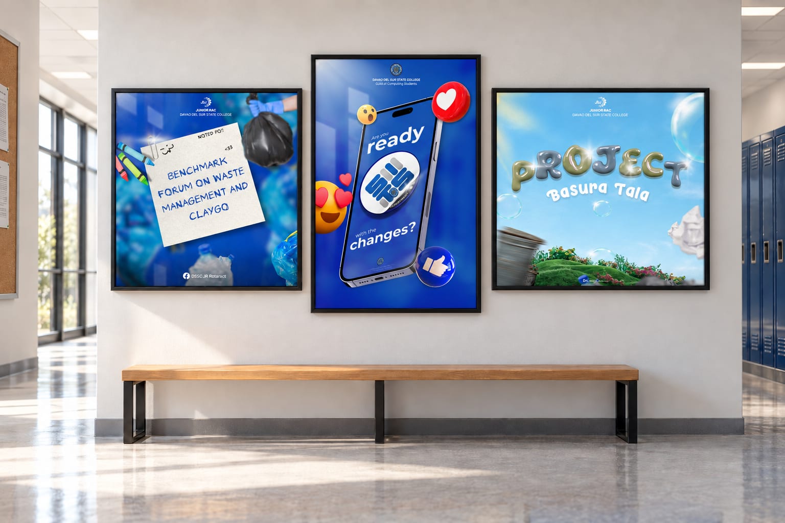 School publication graphics and campus announcement designs